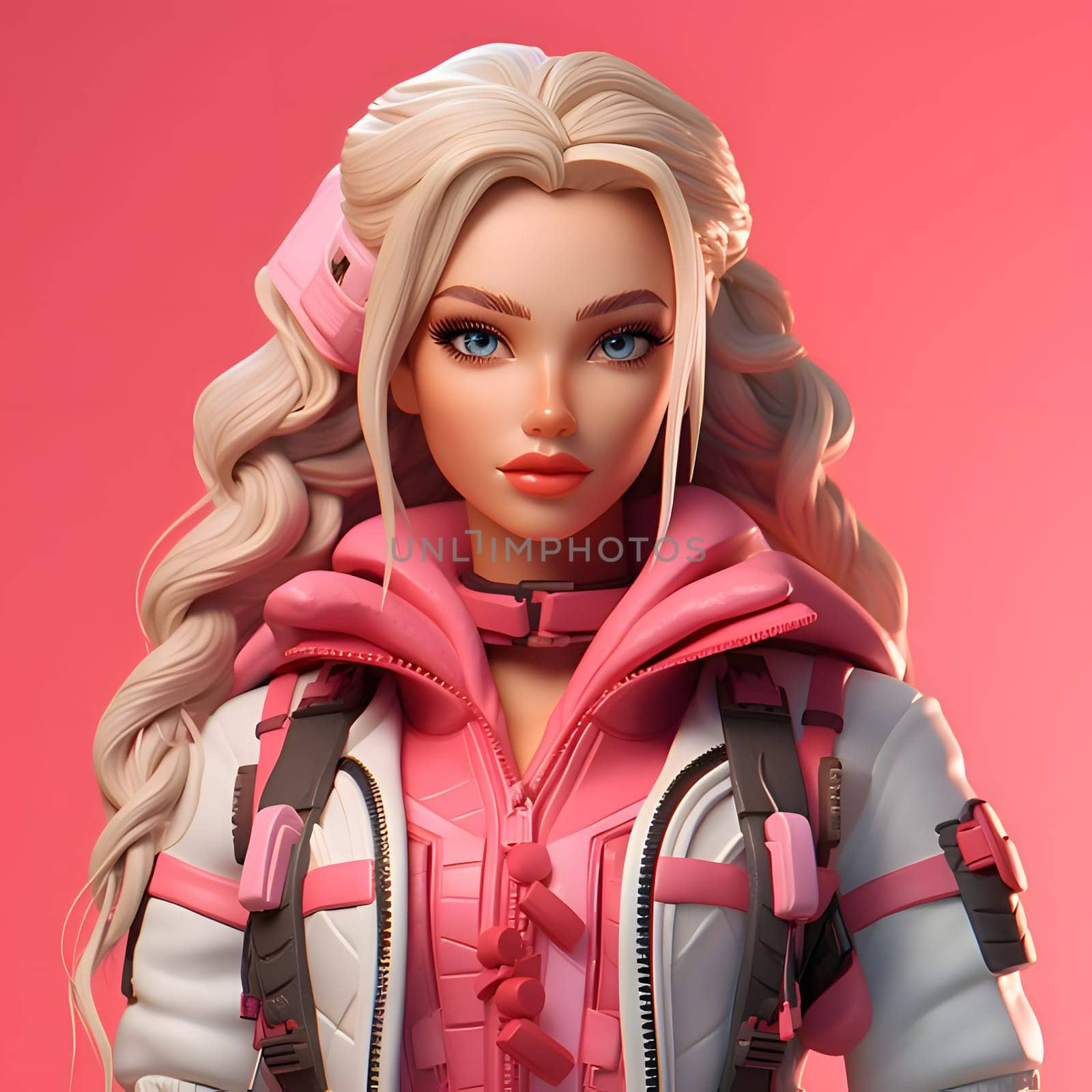 Barbie doll with long blond hair, pink outfit, close up picture of head. by ThemesS