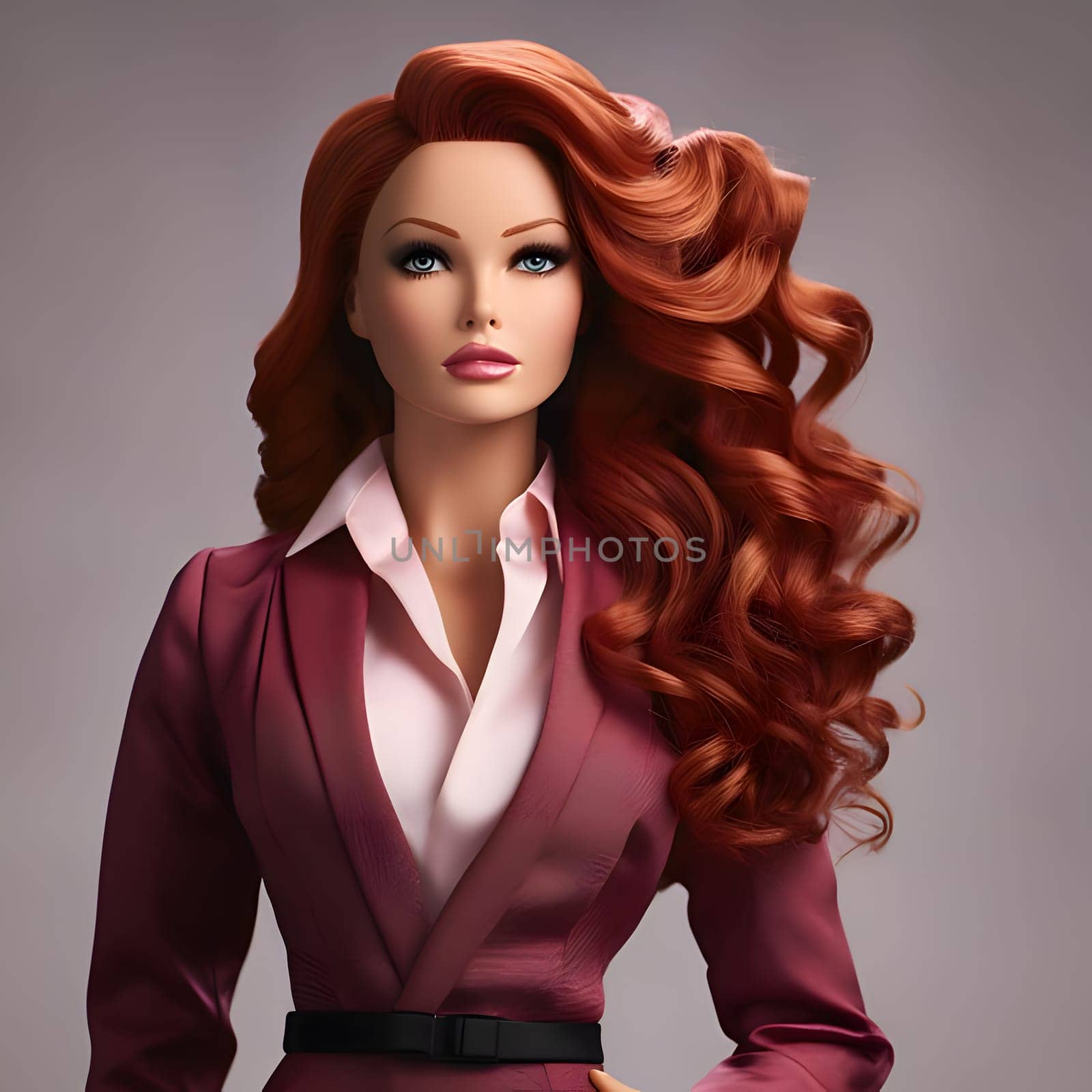 Barbie doll with dark brown hair and an elegant outfit on a light background. by ThemesS