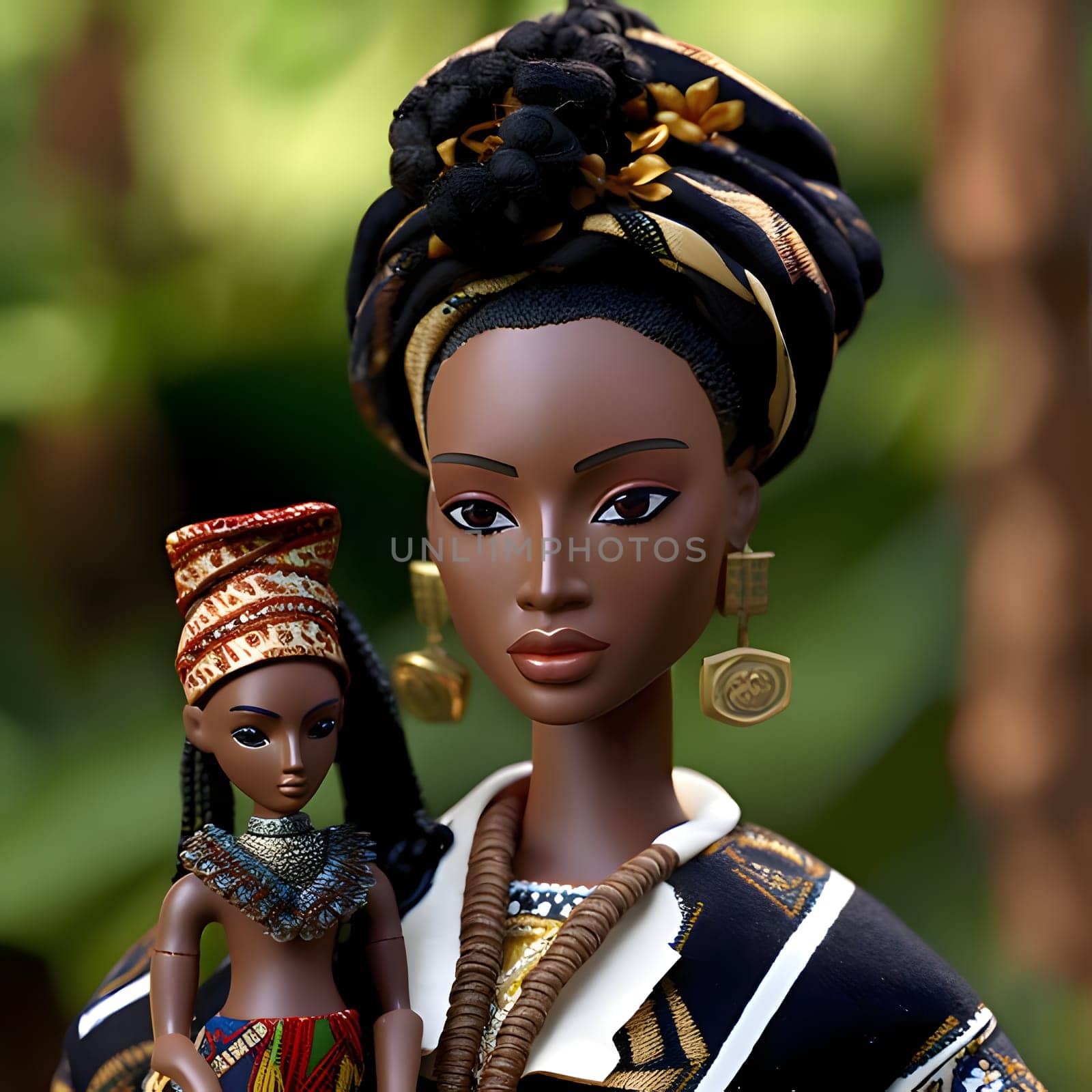 The black Barbie looks stunning in her rich outfit, radiating grace and beauty with every step she takes.