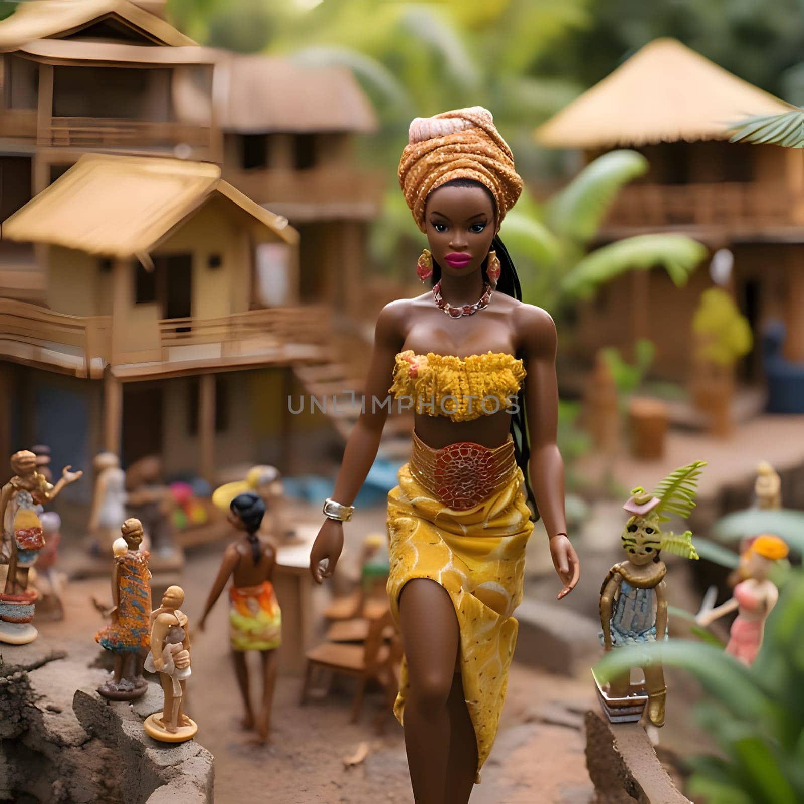 The black Barbie looks stunning in her rich outfit, radiating grace and beauty with every step she takes.