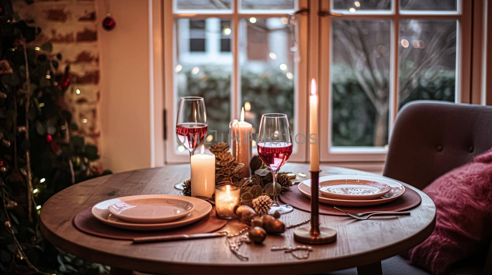 Festive date night tablescape idea, dinner table setting for two and Christmas, New Year, Valentines day decor, English country home styling by Anneleven