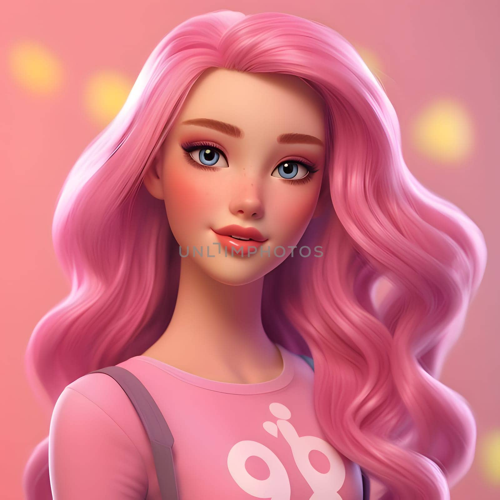 Pink-haired beautiful young girl in pink Barbie-style shirt. by ThemesS