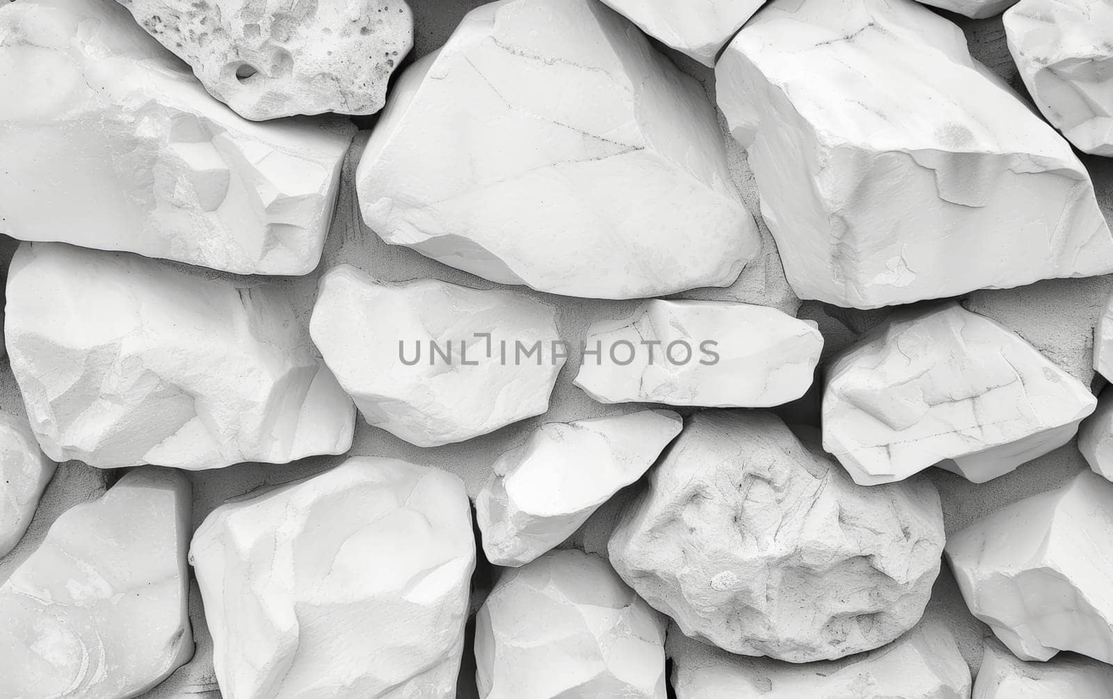 Monochromatic view of a white stone wall with distinct textures and a minimalist aesthetic