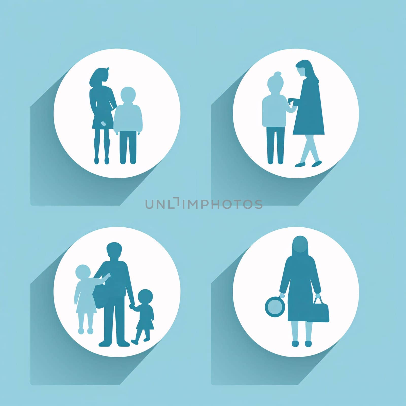 Family icons on blue background, vector illustration. Flat design style. by ThemesS