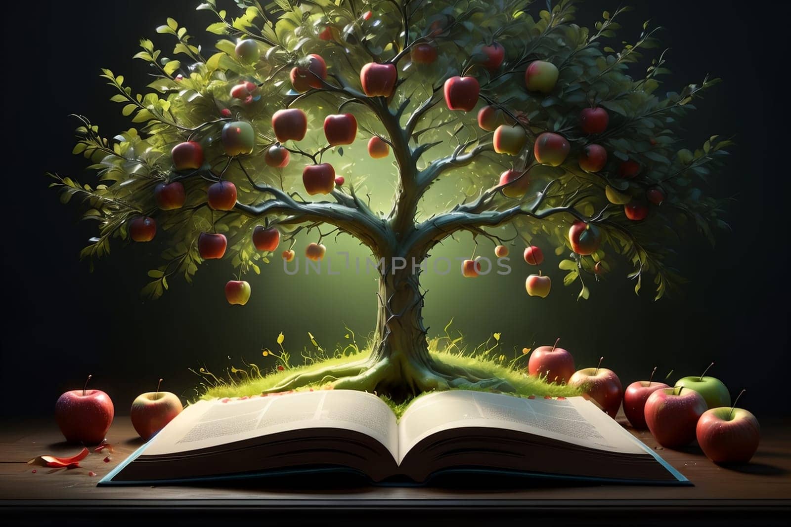 open book and tree of knowledge, abstract background .