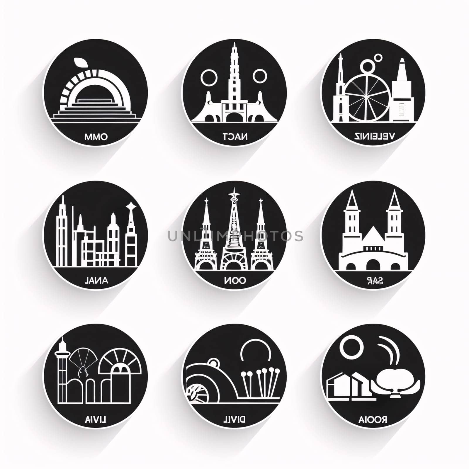 New icons collection: World landmarks icons set with long shadow effect. Vector illustration for your design