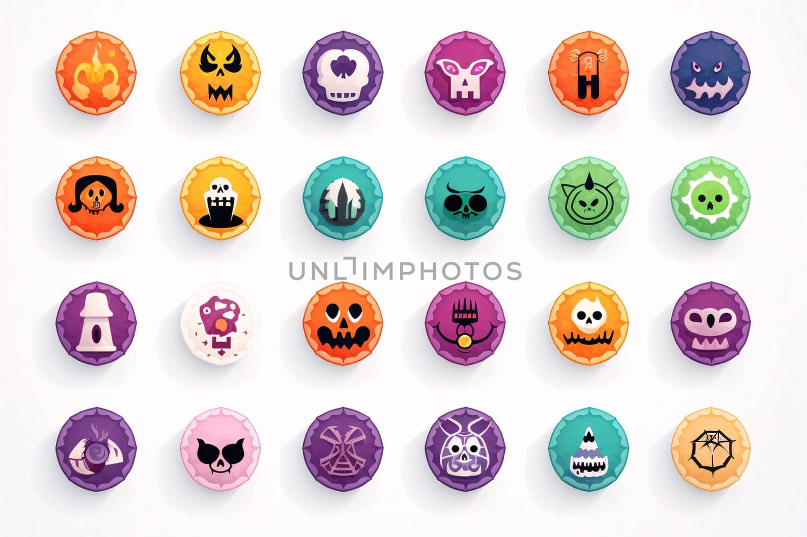 Set of colorful halloween icons on white background. Vector illustration. by ThemesS