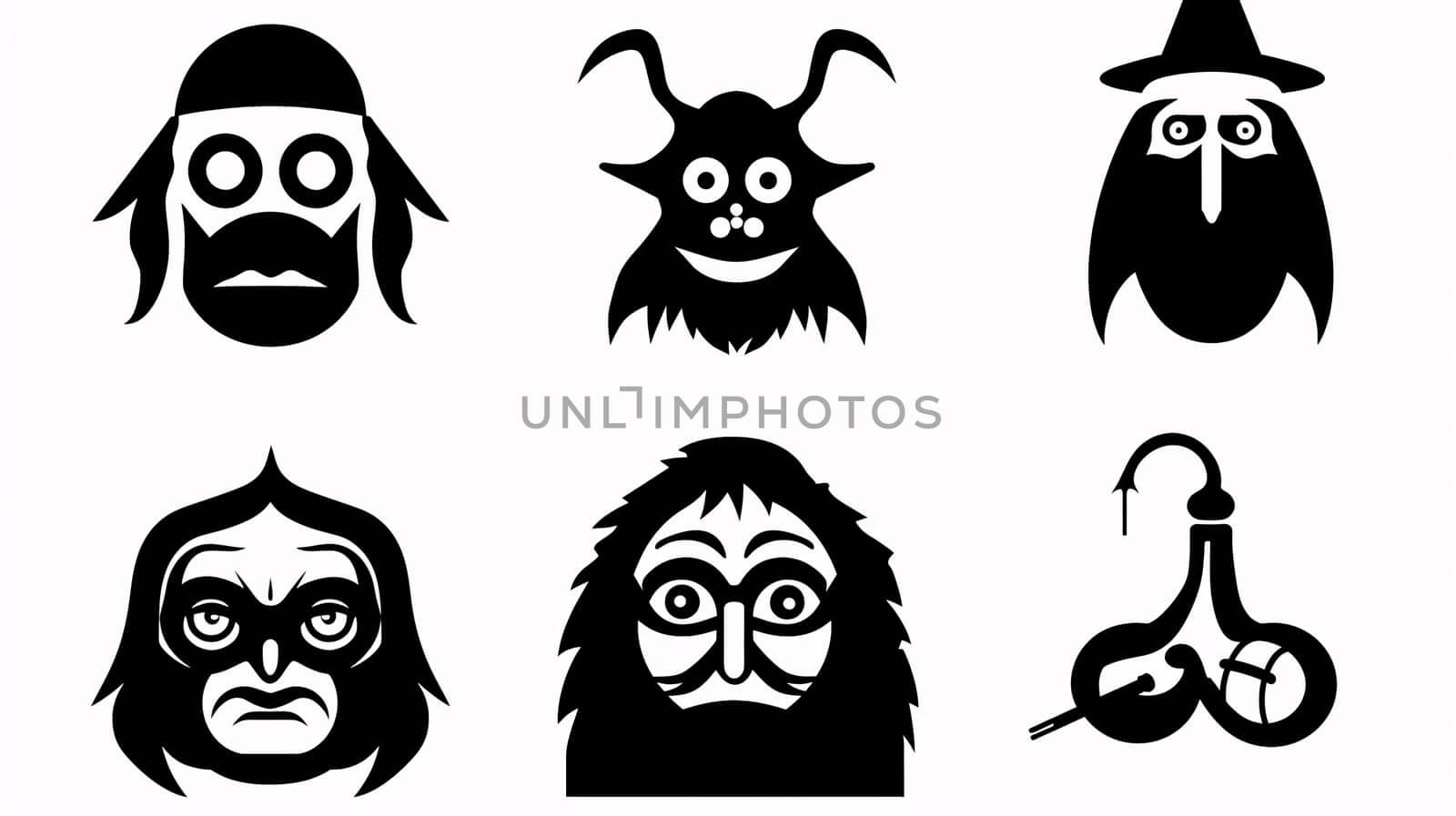 Set of black silhouettes of funny monsters on a white background. by ThemesS