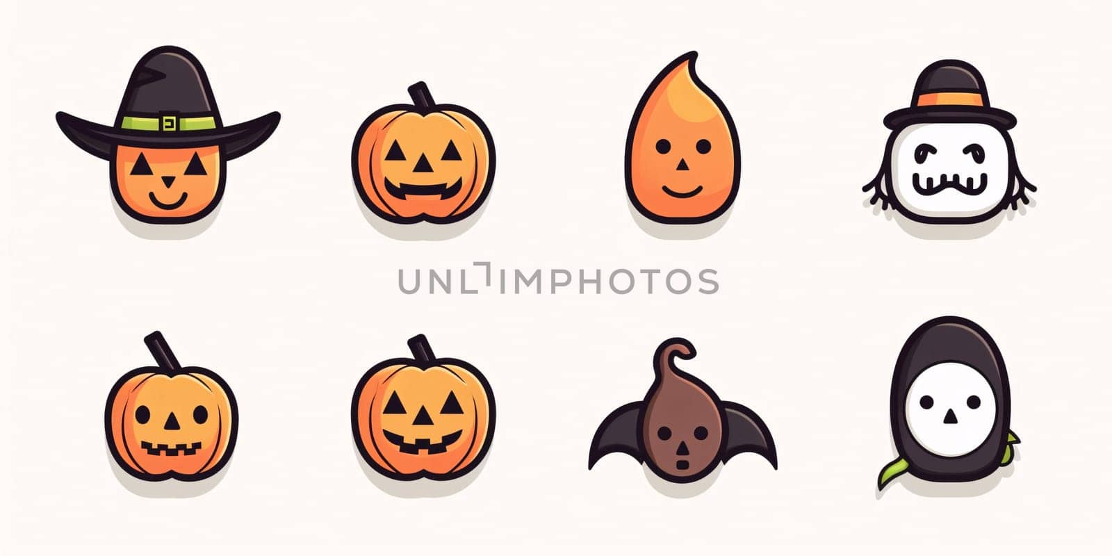 New icons collection: Halloween pumpkin icons set. Cute cartoon characters. Vector illustration.