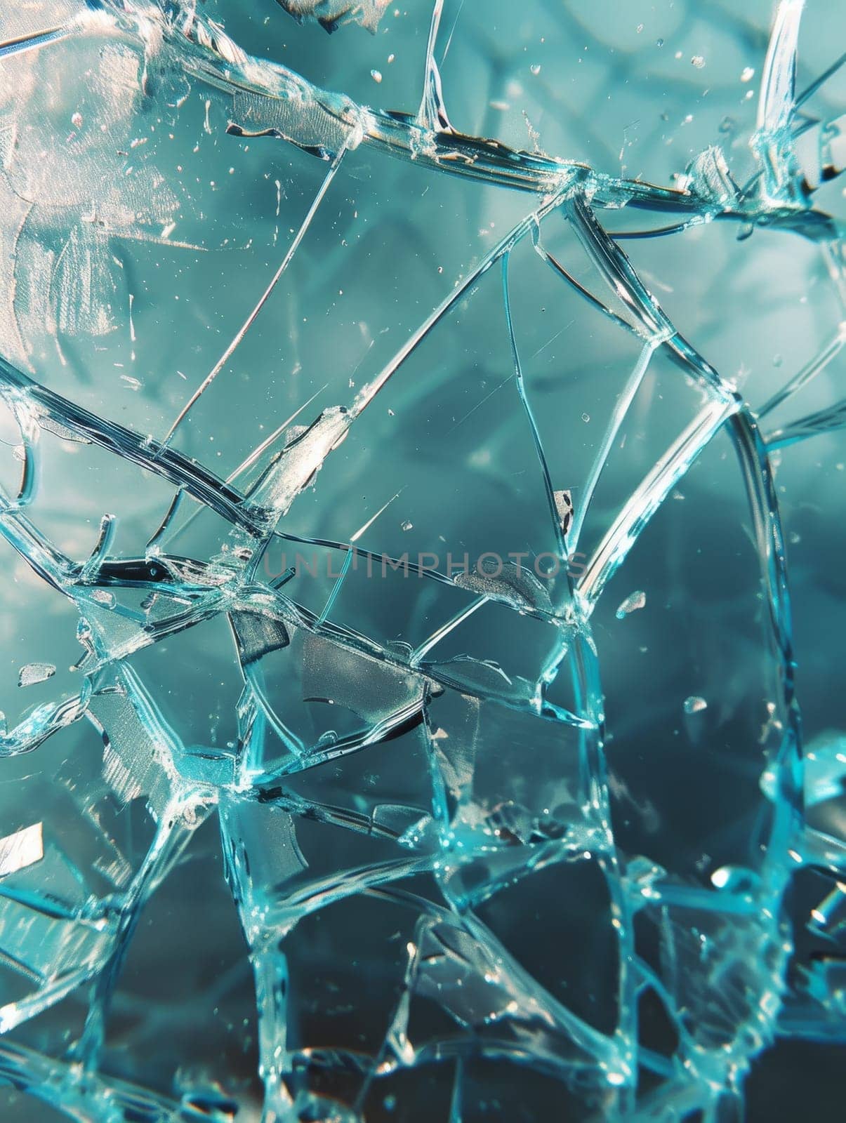 Close-up of fractured glass, intricate patterns of cracking and splintering. by sfinks