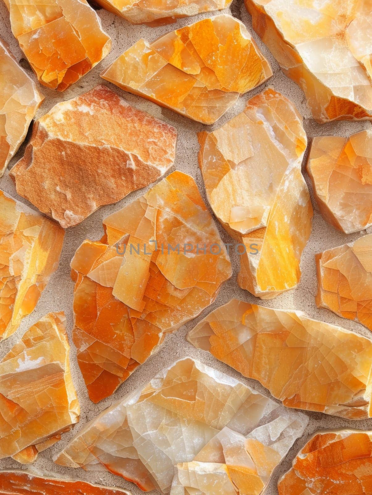 Close-up of a mosaic of fractured orange rocks