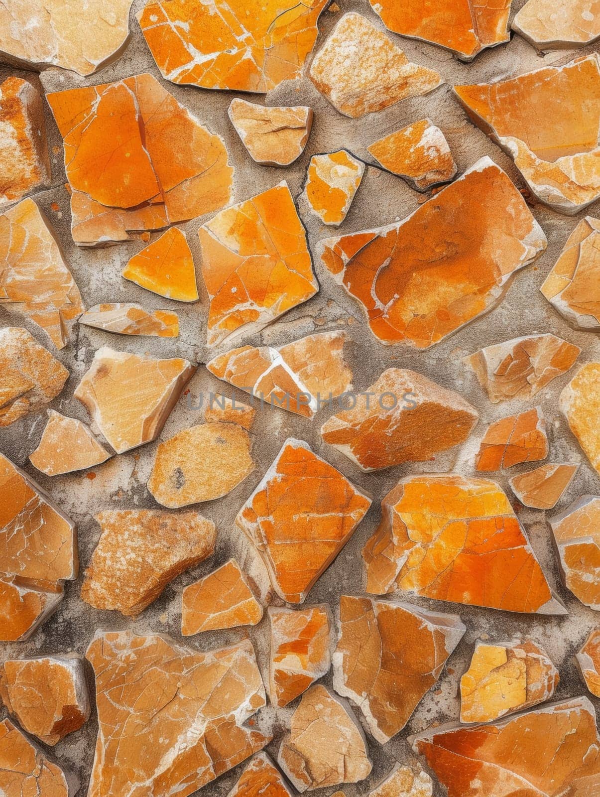 Close-up of a mosaic of fractured orange rocks. by sfinks