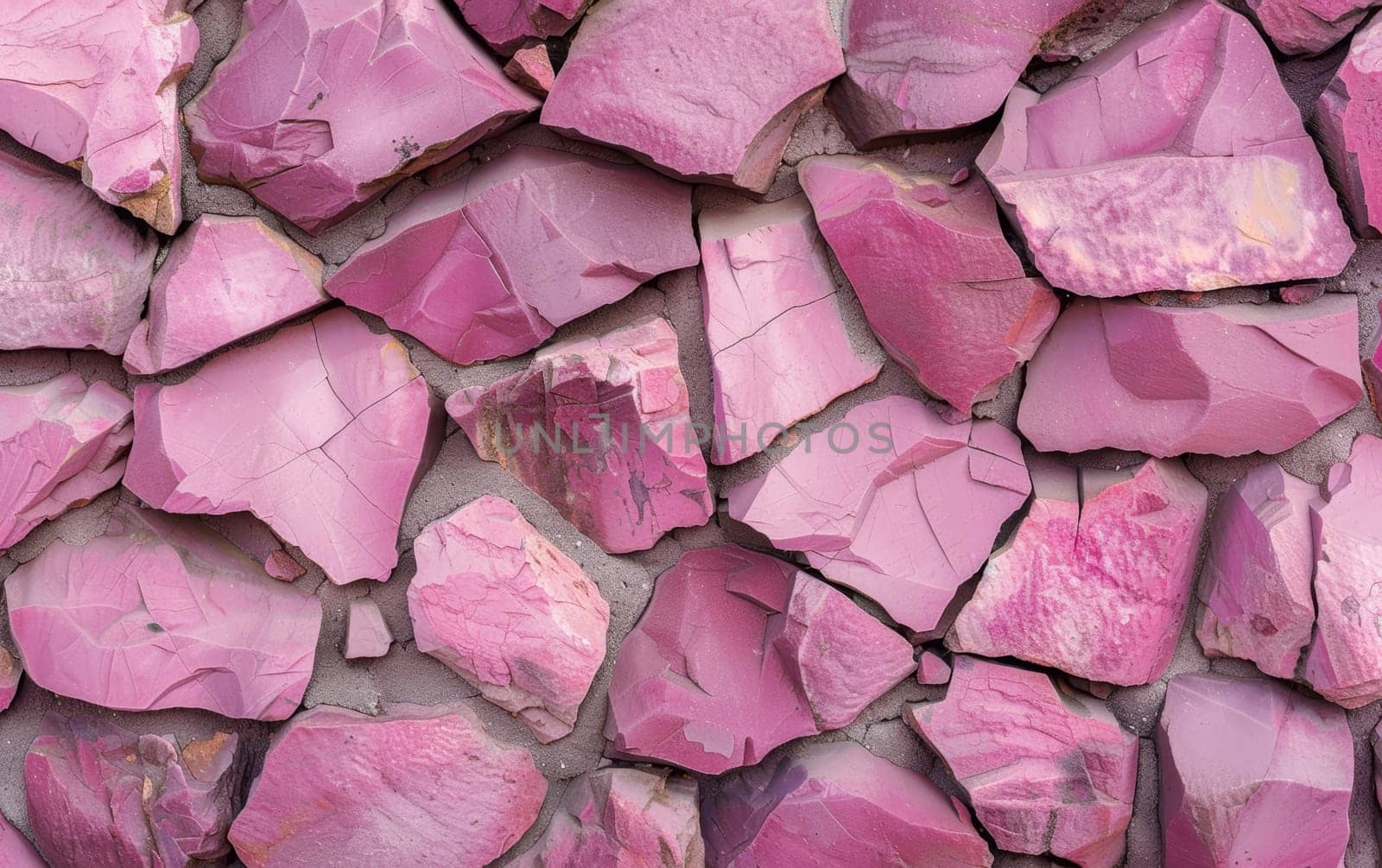 Overhead view of cracked pink stones forming a textured pattern. by sfinks