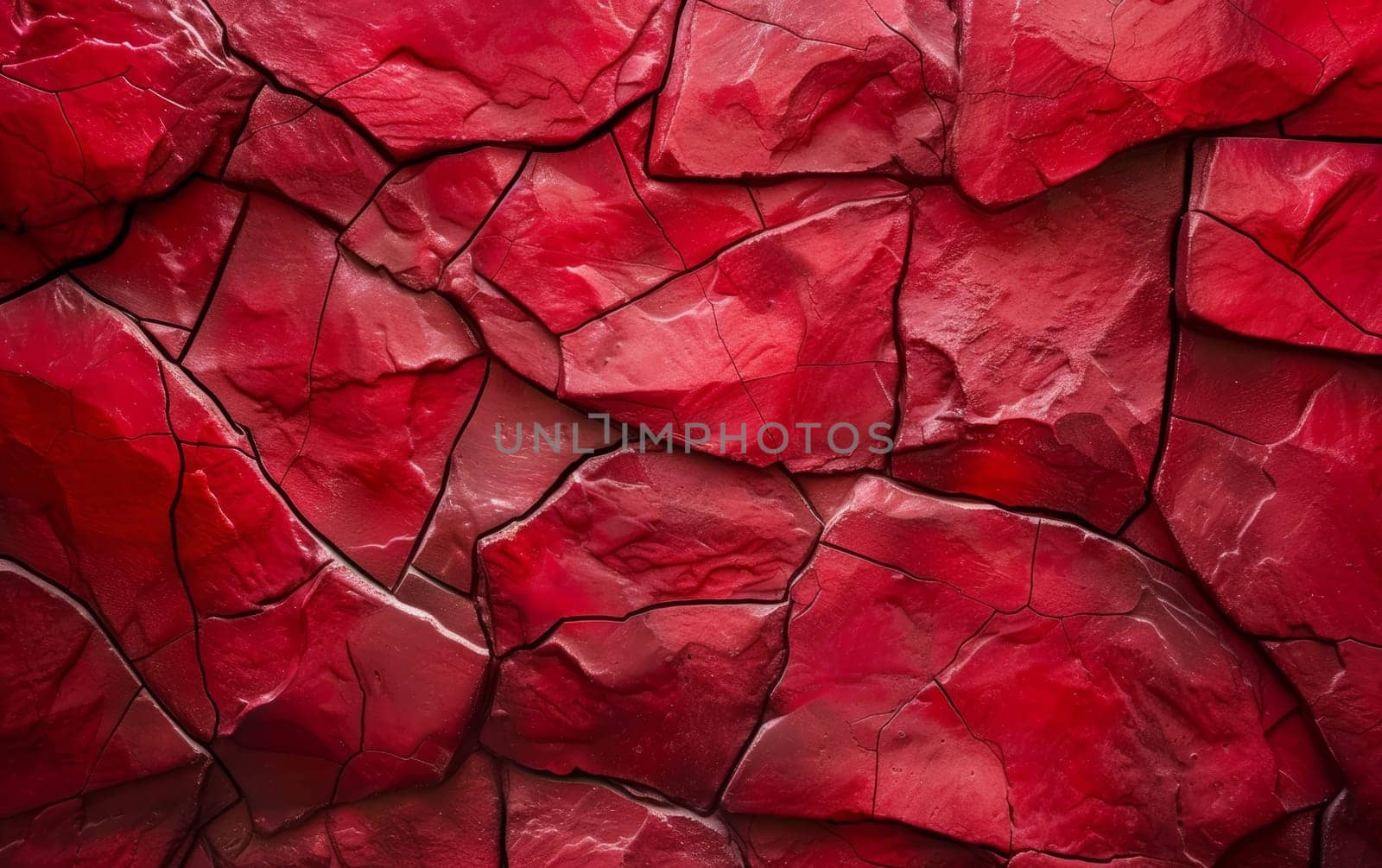 Vivid crimson stone texture with deep cracks and a natural mosaic pattern