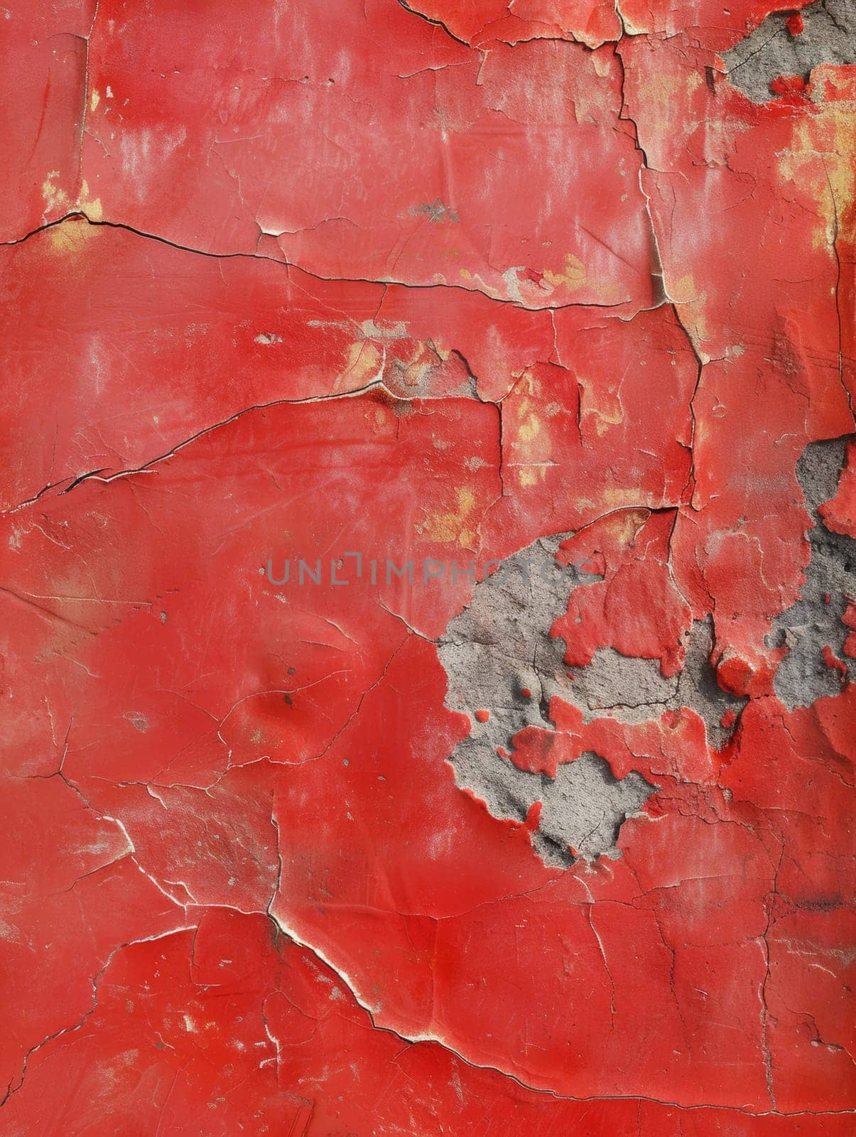 Distressed red painted surface showing cracks and wear, evoking a sense of decay and texture. by sfinks