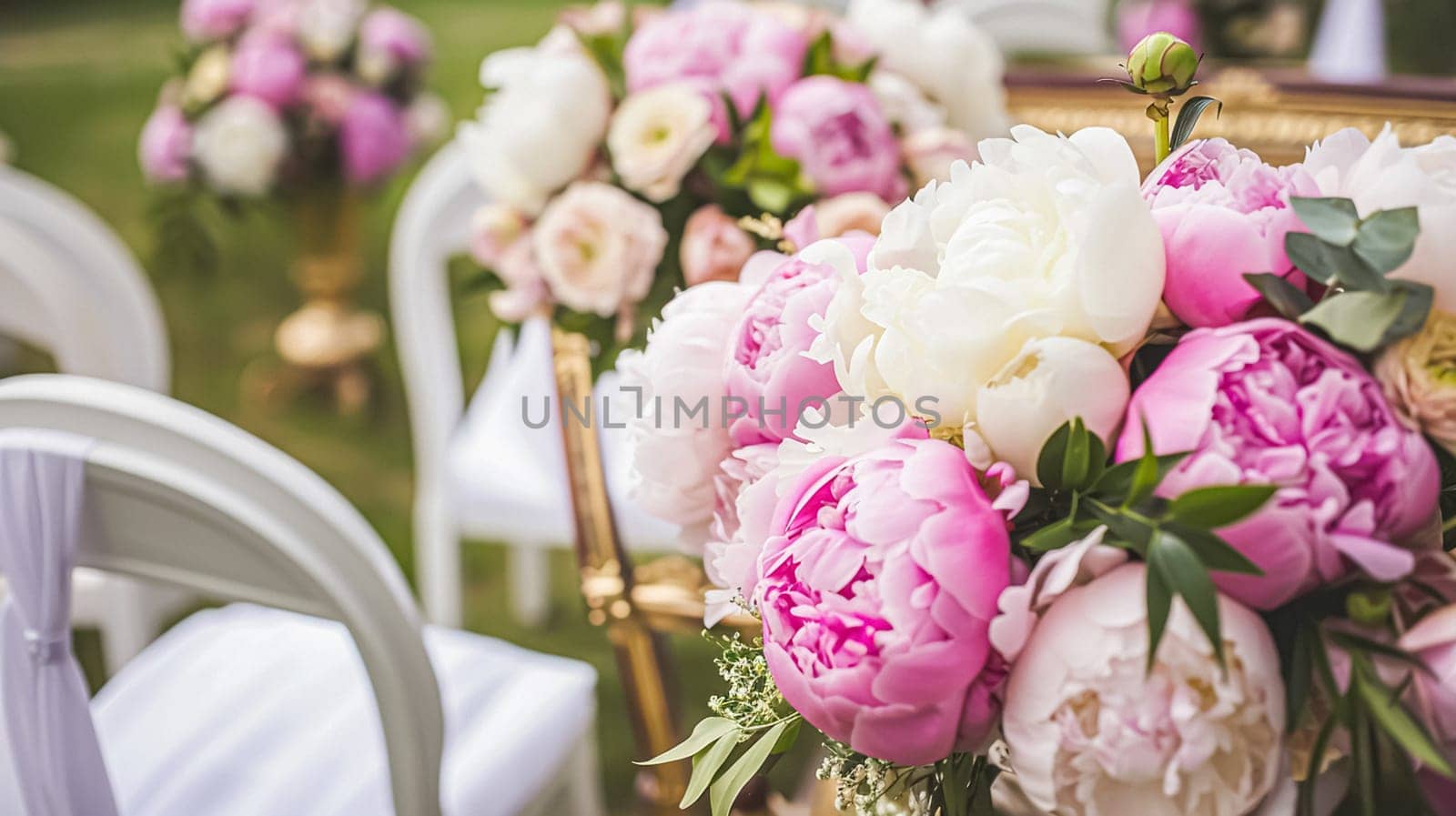 Wedding decoration with peonies, floral decor and event celebration, peony flowers and wedding ceremony in the garden, English country style