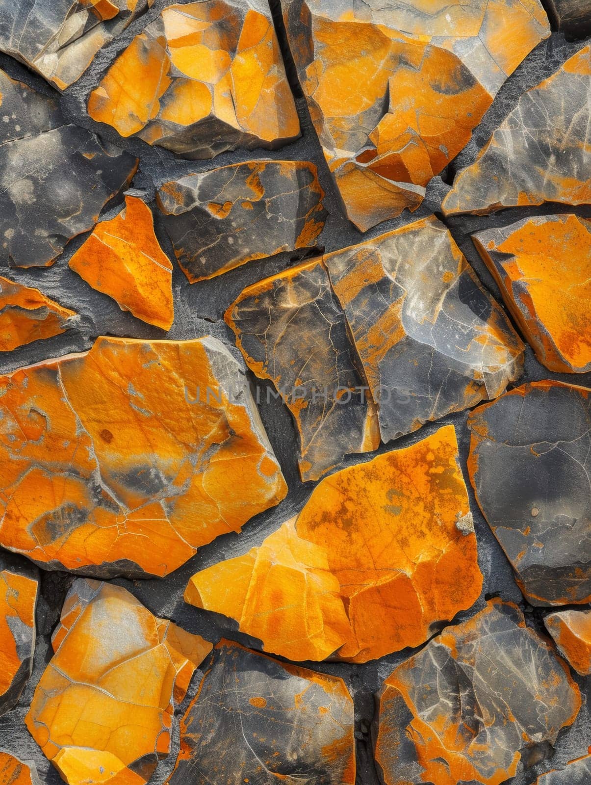 Close-up of a mosaic of fractured orange rocks. by sfinks