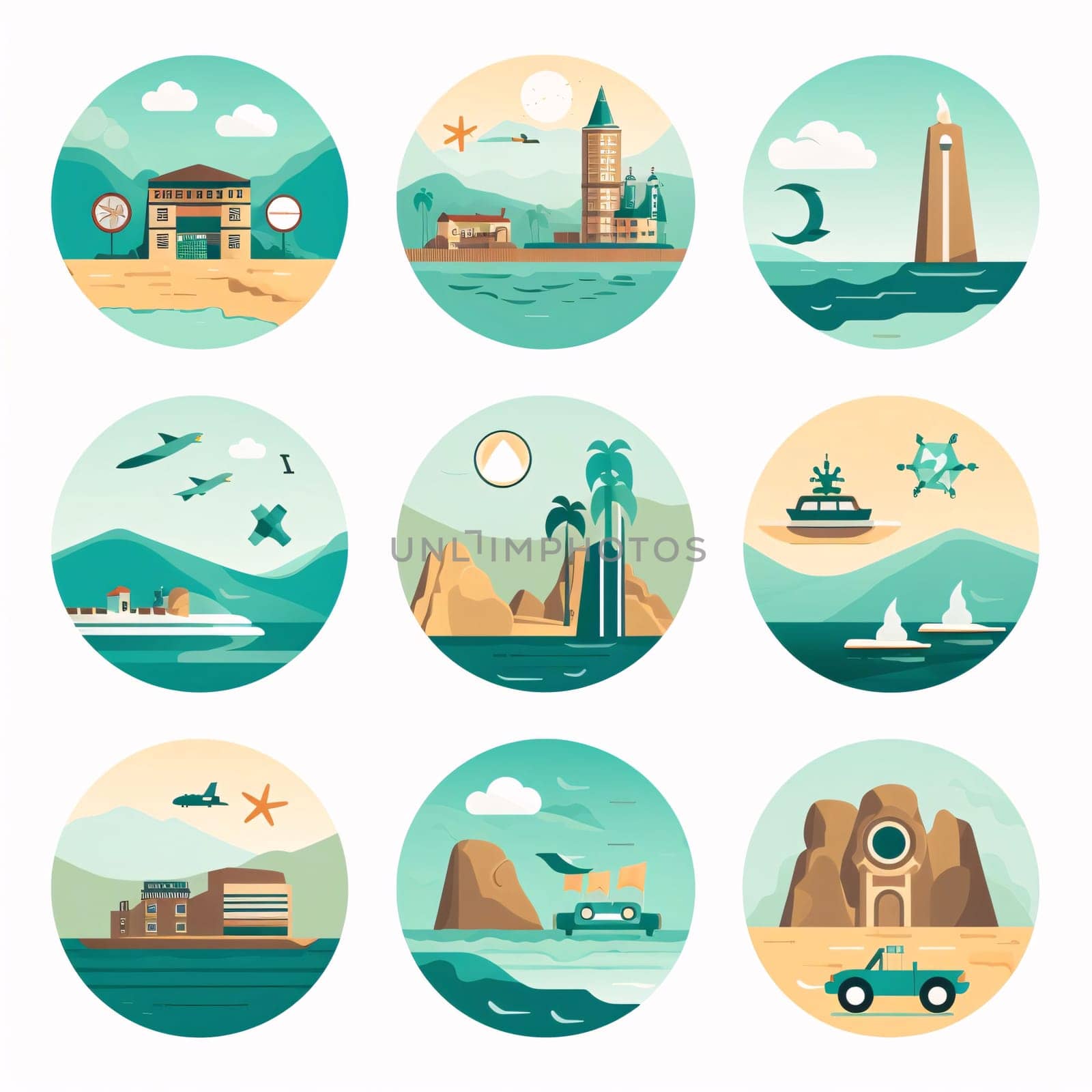 New icons collection: Set of sea icons in flat style. Travel and tourism. Vector illustration