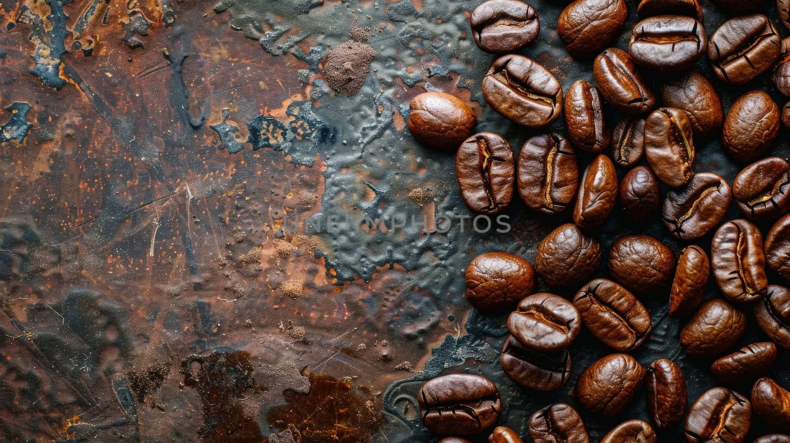 A pile of coffee beans on the table, Texture of roasted coffee beans by nijieimu