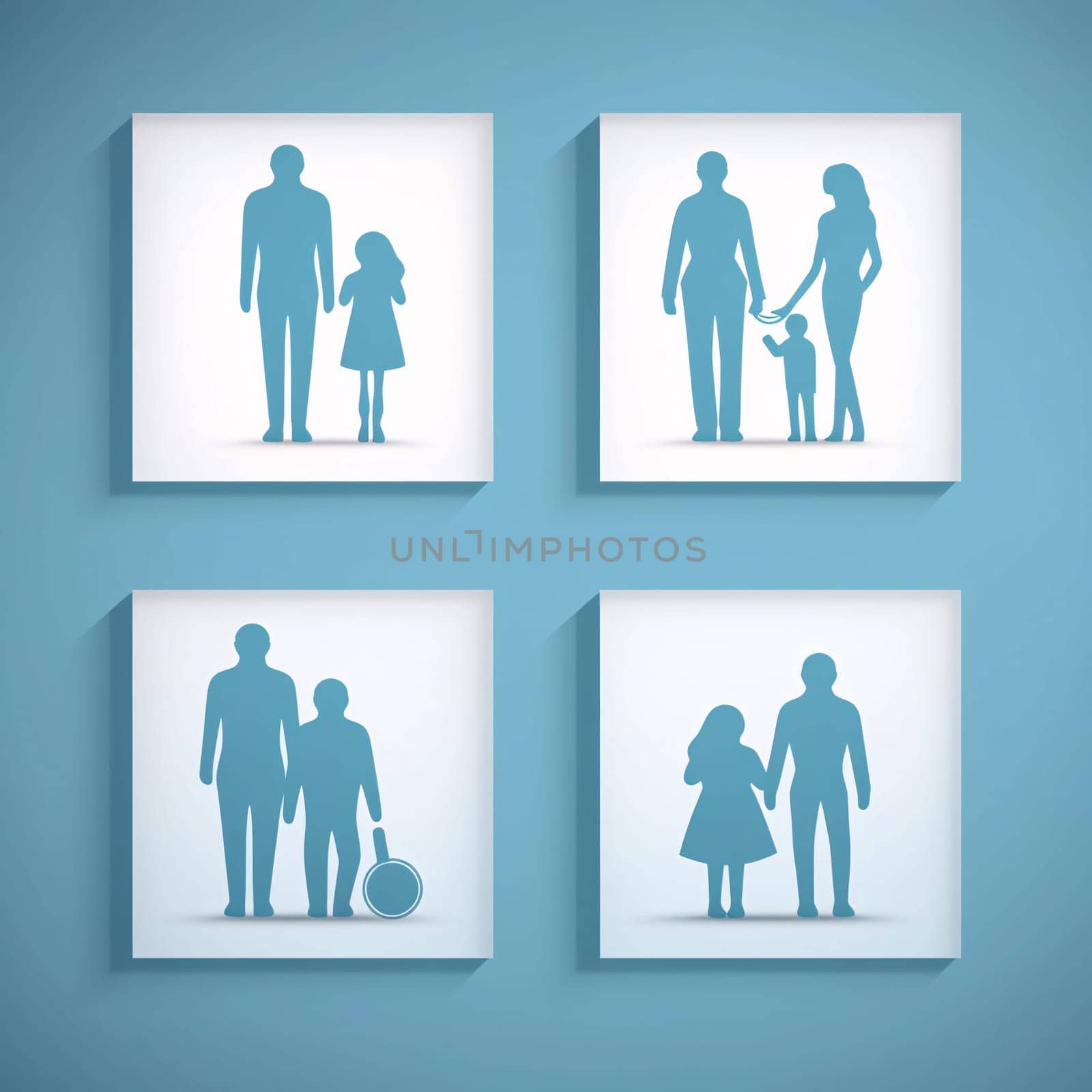 New icons collection: Family icons set. Vector illustration. Eps 10. Blue background.