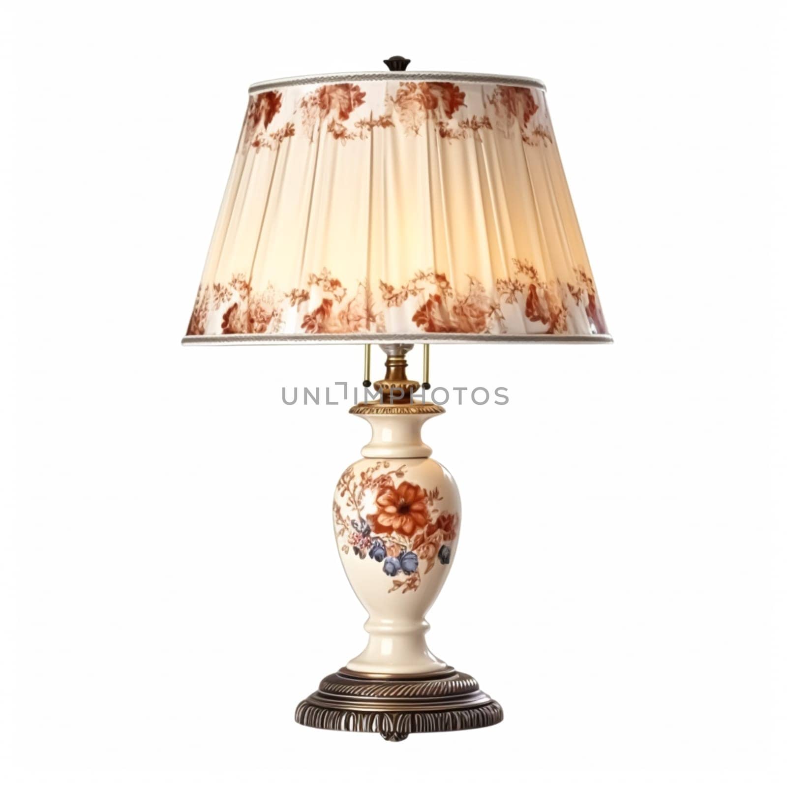Vintage country style antique table lamp design isolated on white background, interior design and cottage home decor idea, post-processed, generative ai