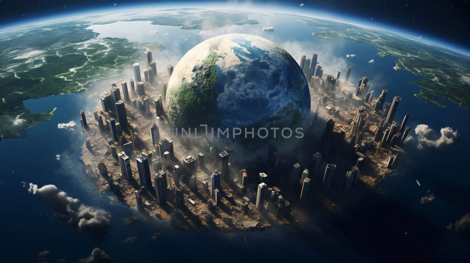 Earth Day: Planet earth and city. 3D rendering. Elements of this image furnished by NASA