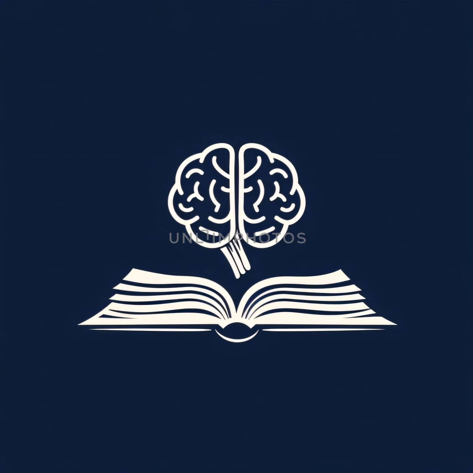 World Book Day: Brain on open book isolated on dark blue background. Vector illustration.