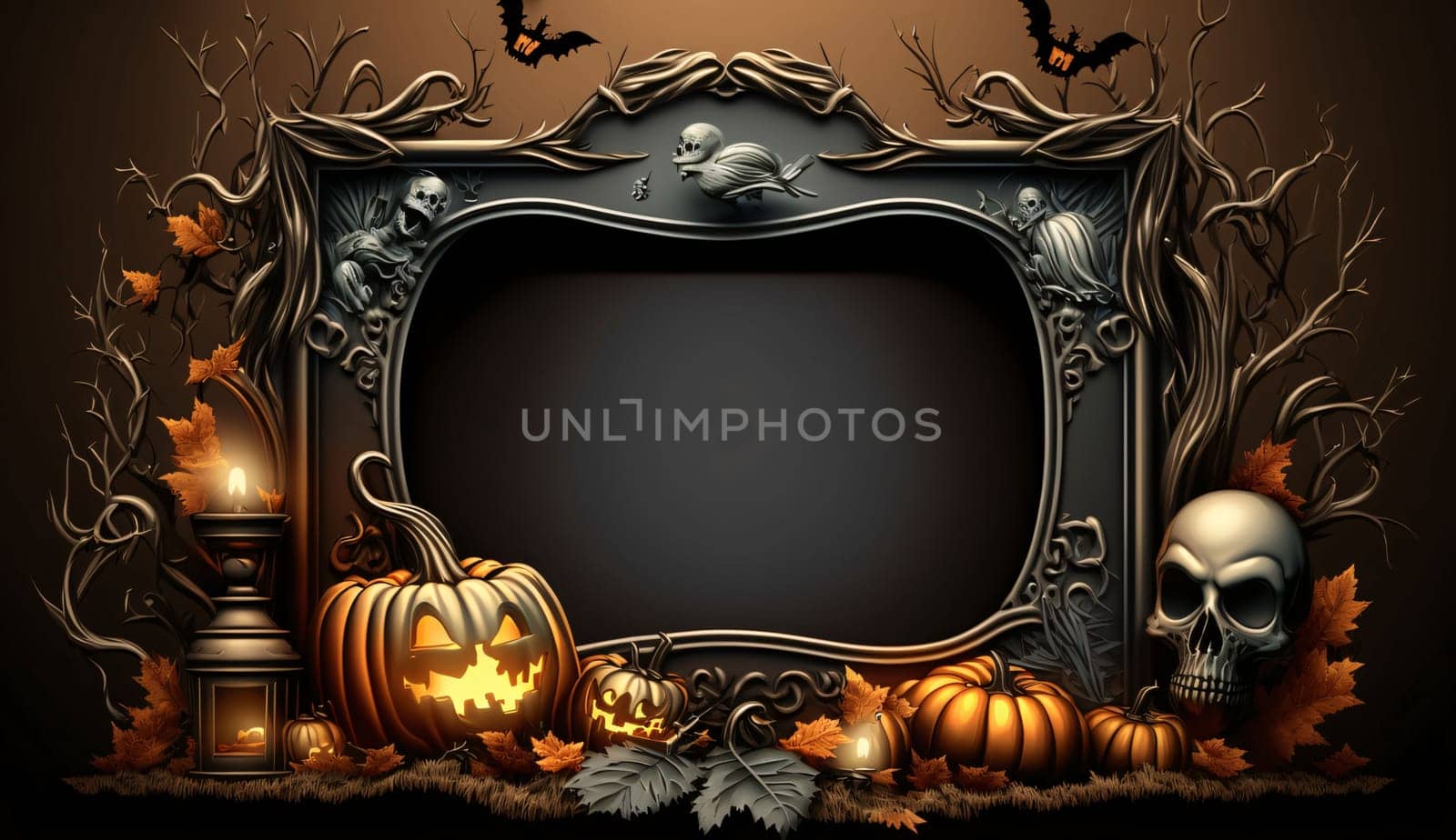 Decorated frame in the middle, space for your own content, board decorated with jack-o-lanterns. by ThemesS