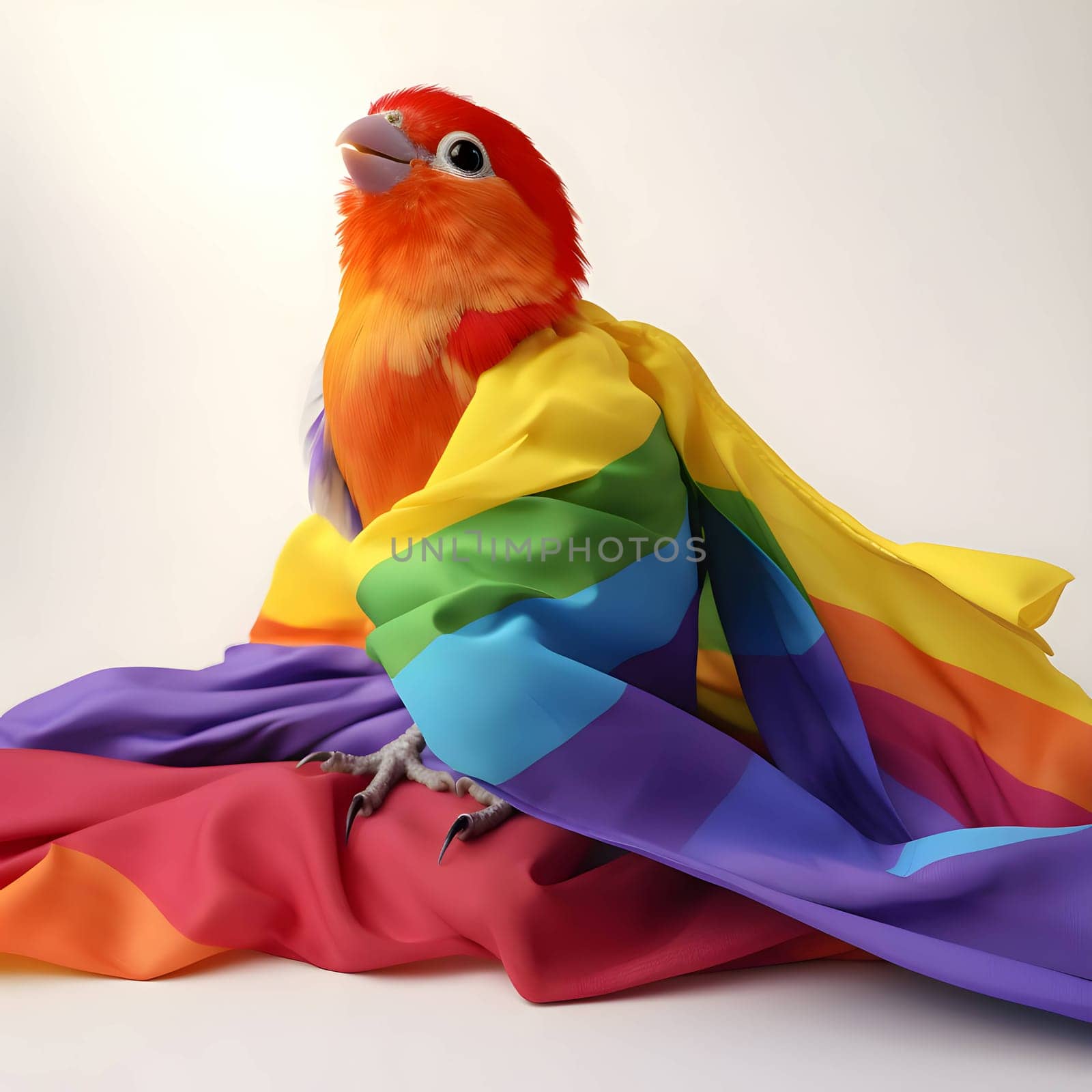 An isolated rainbow parrot against a white background, displaying its vibrant and diverse array of colorful feathers.