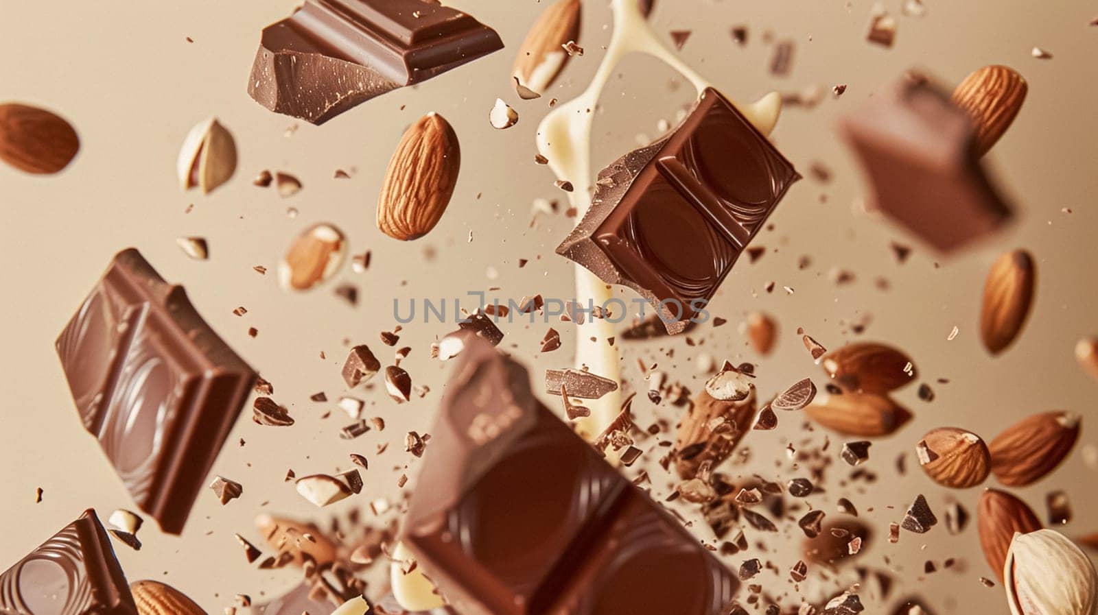 Nuts and chocolate splash, food dessert and confectionery industry by Anneleven