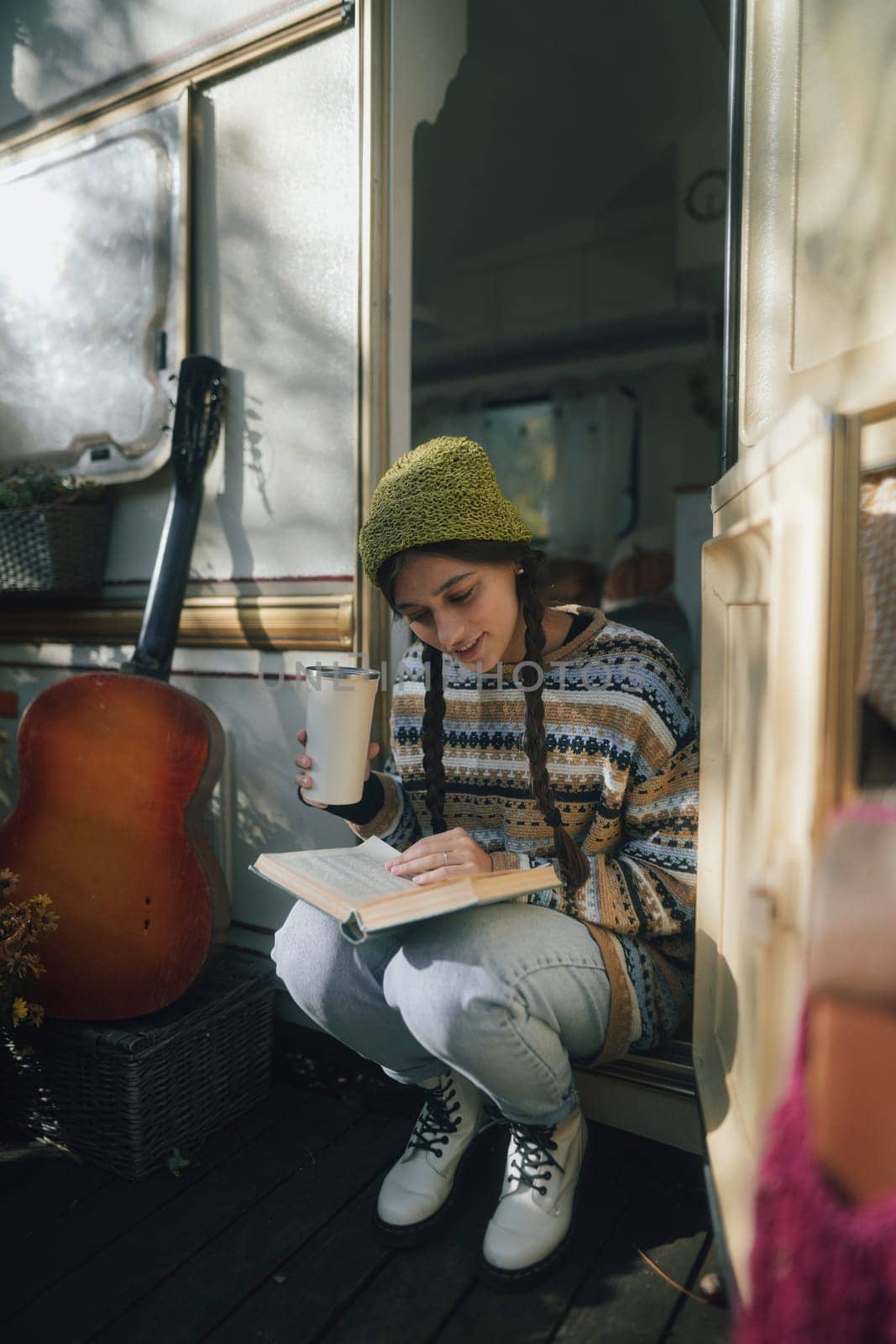 A mesmerizing portrait of a modern girl with a nostalgic hippie aesthetic. High quality photo