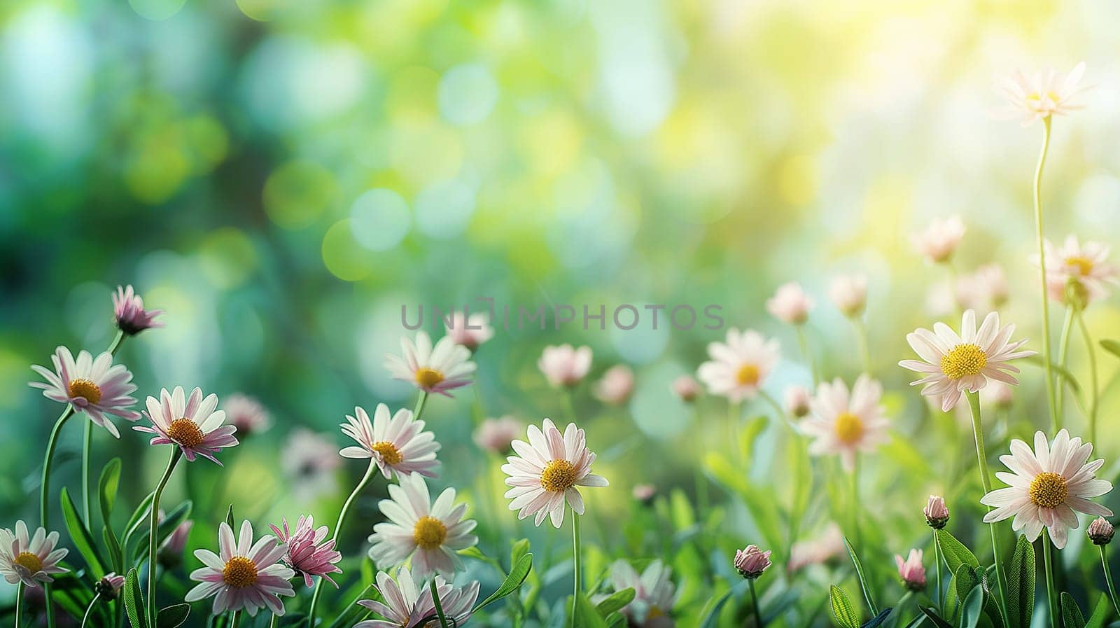 Sunlit Meadow of Blooming Daisies at Dawn by chrisroll