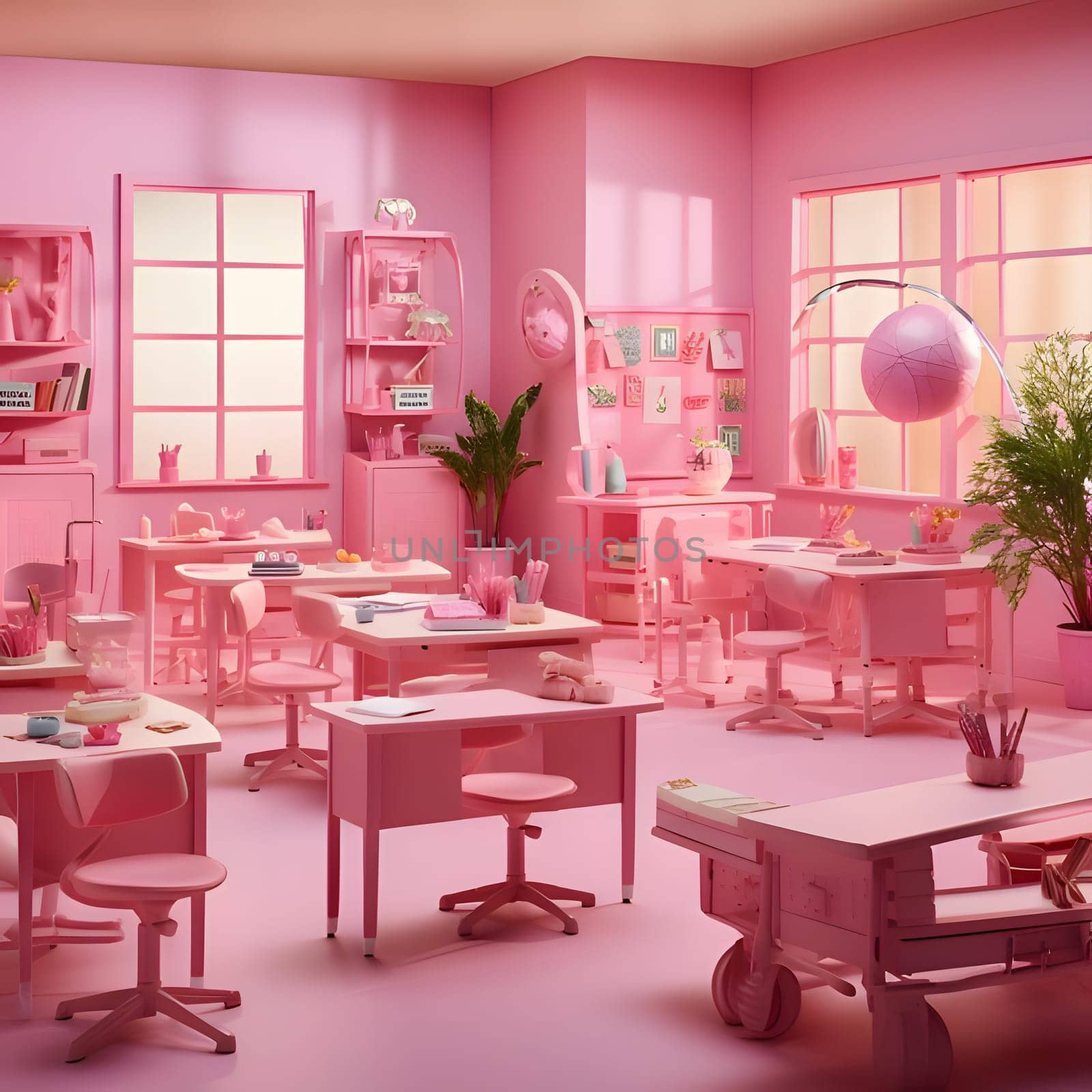 Pink barbie room, chairs, windows, tables, cabinets. by ThemesS