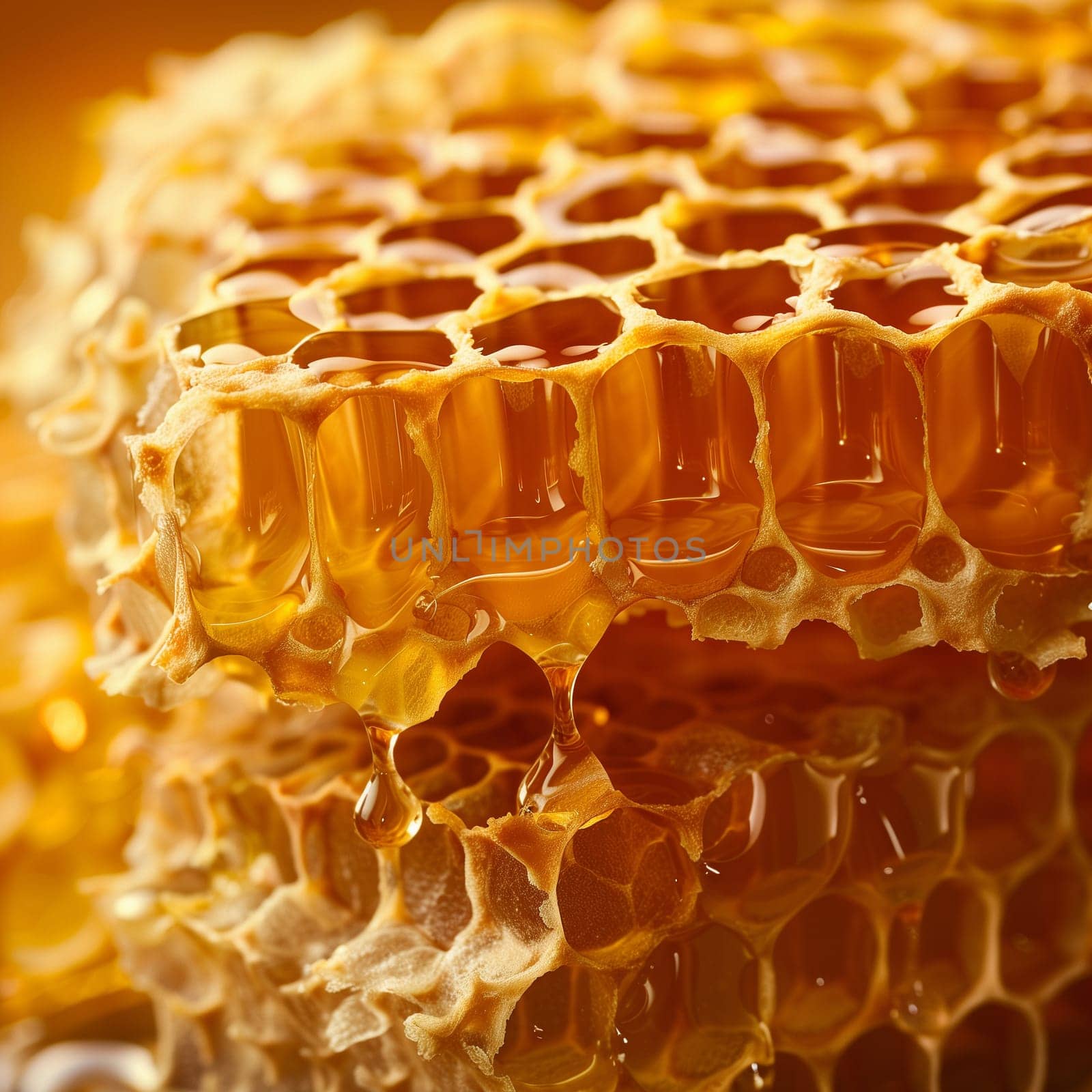 Honeycomb with bee honey. Conceptual photo of a honeycomb generated using AI technology. High quality photo