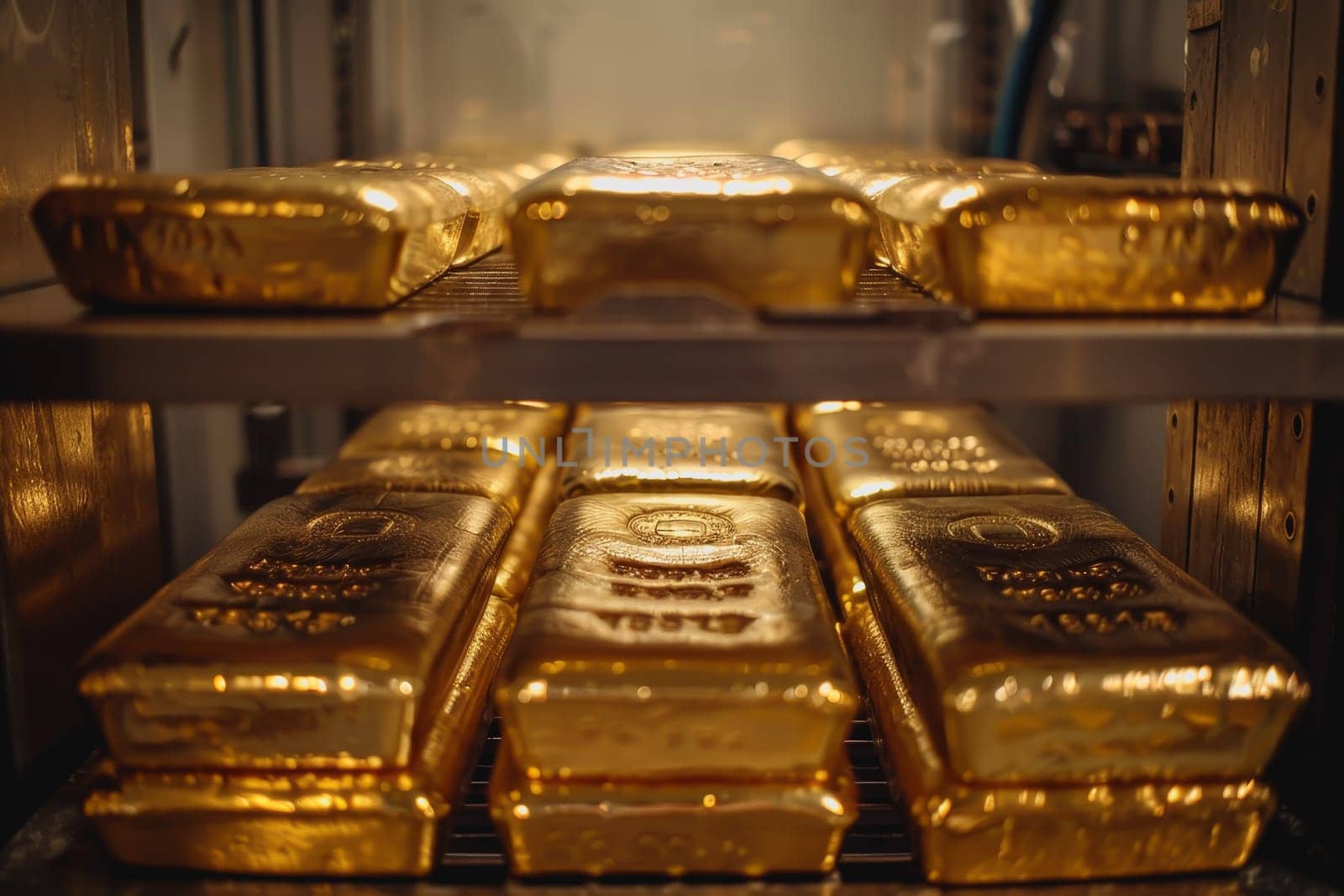 A stack of gold bars rests in the security room