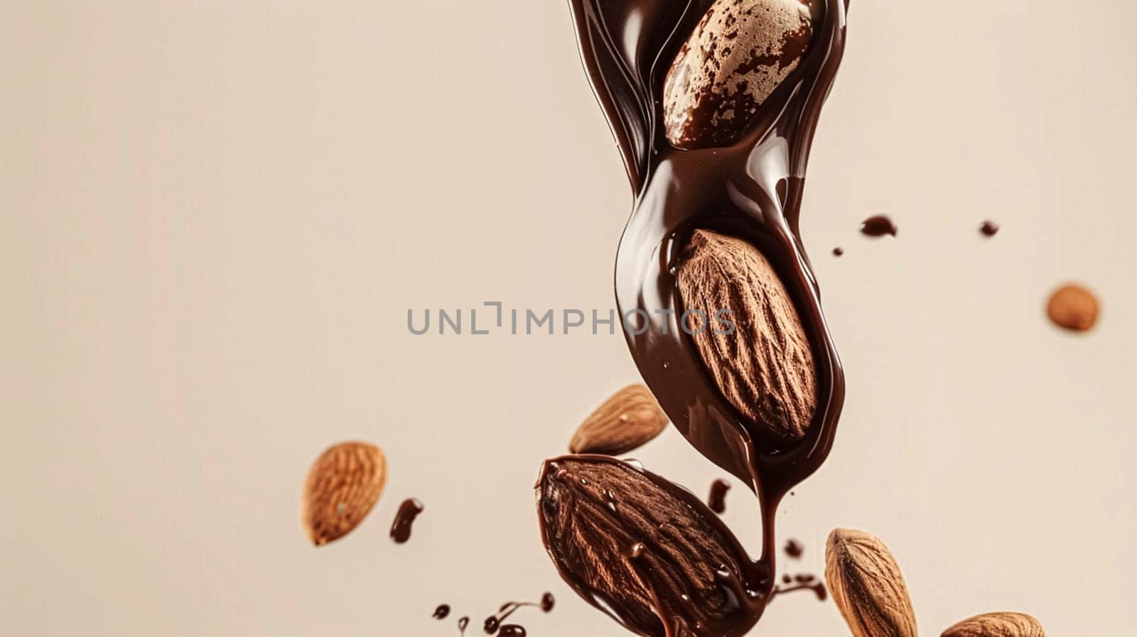 Nuts and chocolate splash, food dessert and confectionery industry by Anneleven