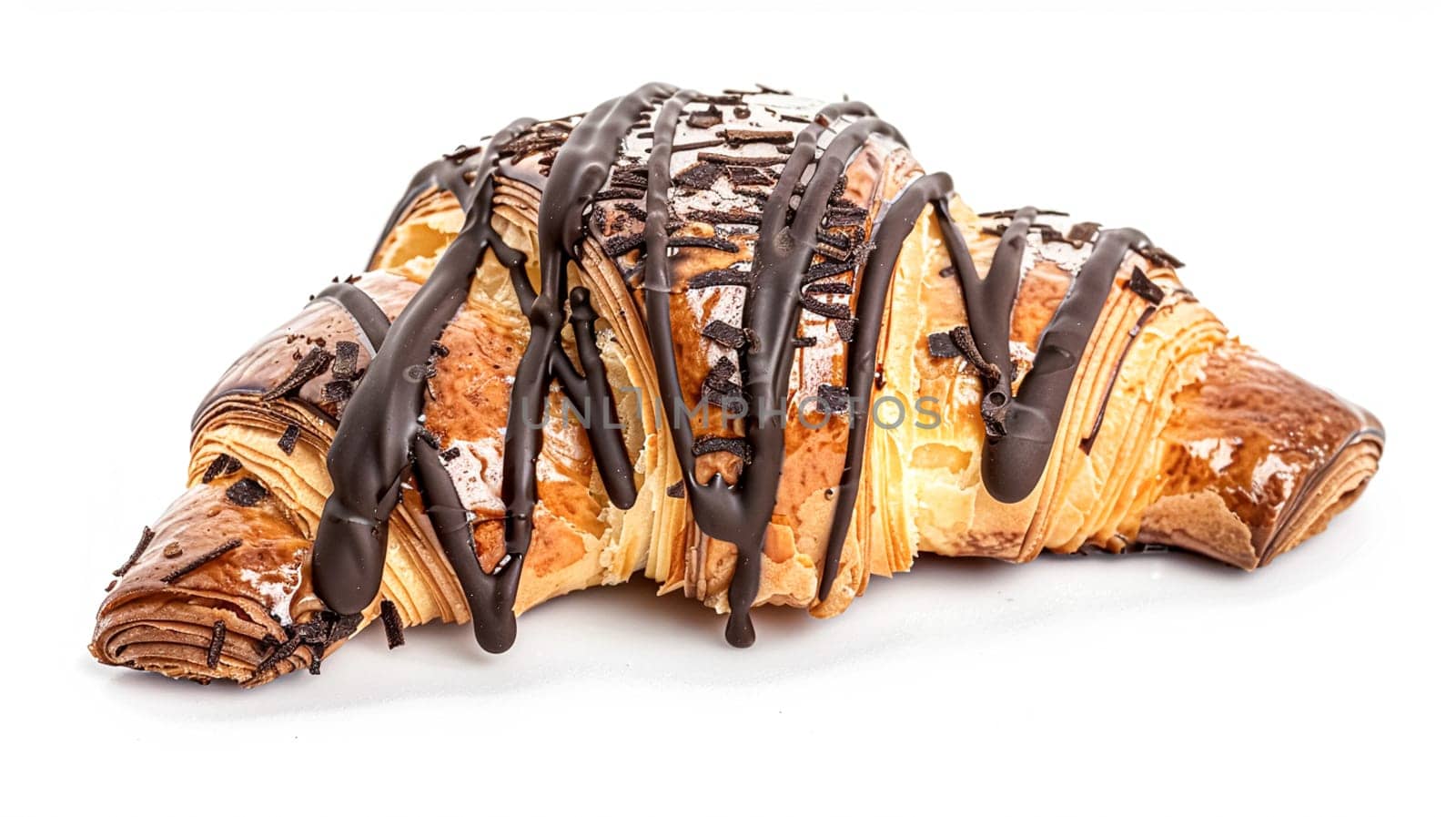 Chocolate croissant with cocoa, sweet pastry for breakfast