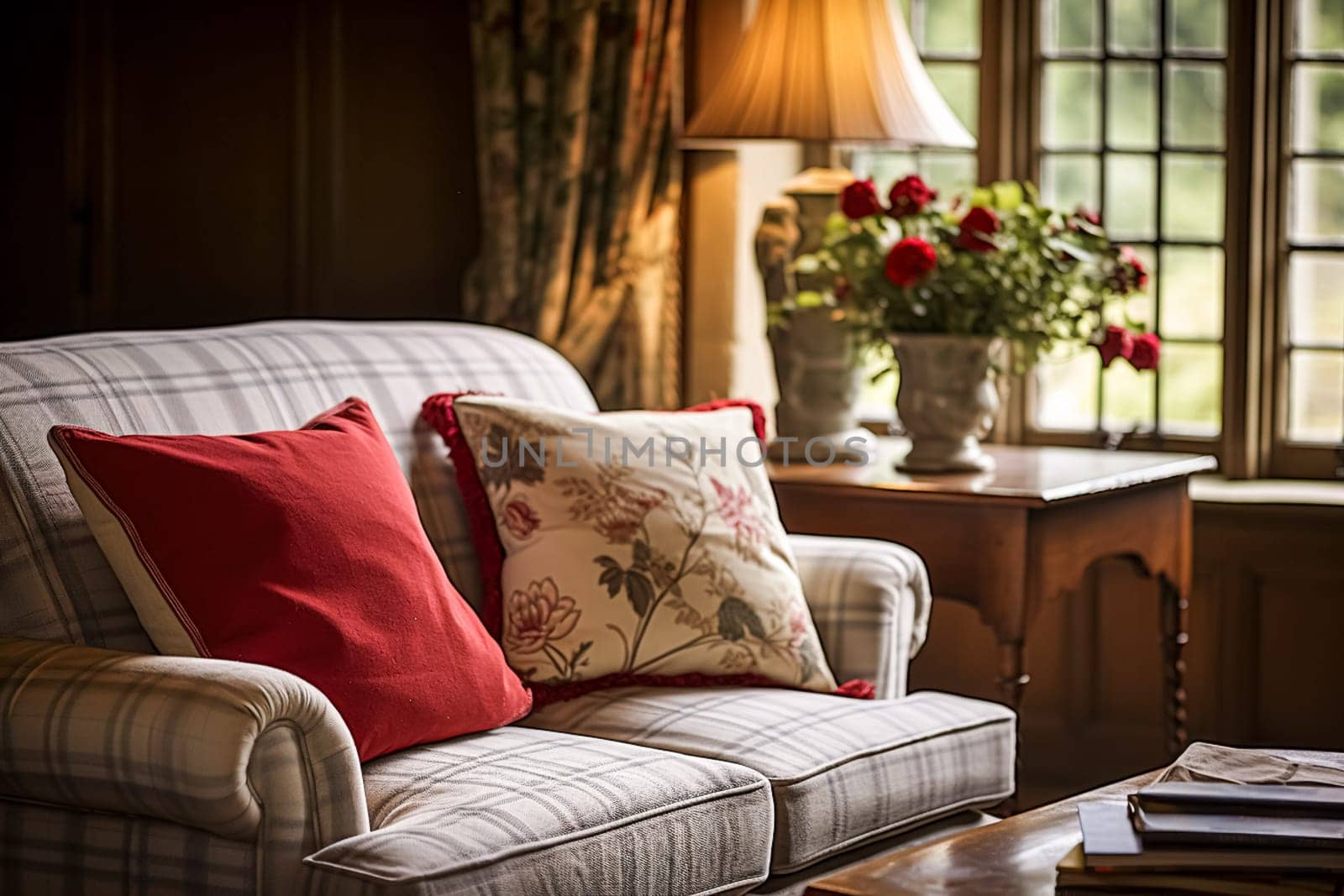 Cottage sitting room, living room interior design and country house home decor, sofa and furniture, English countryside style interiors