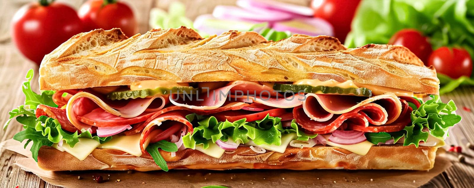 Perfect baguette sandwich, fast food chain menu commercial by Anneleven