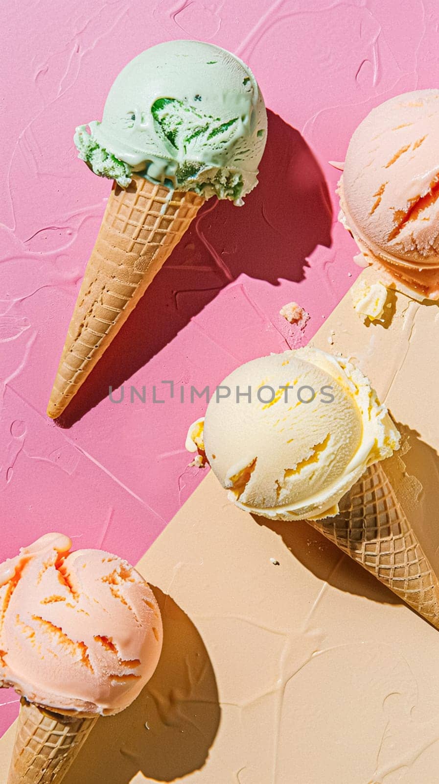 Ice cream colourful summer treat, sweet dessert in summertime, holiday food by Anneleven