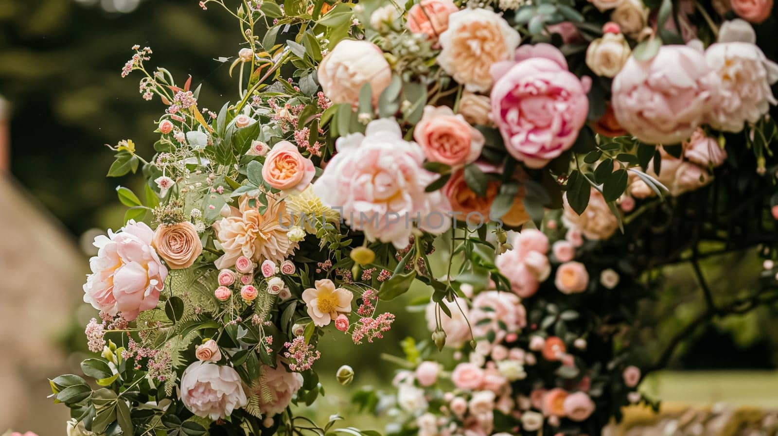 Wedding decoration with peonies, floral decor and event celebration, peony flowers and wedding ceremony in the garden, English country style