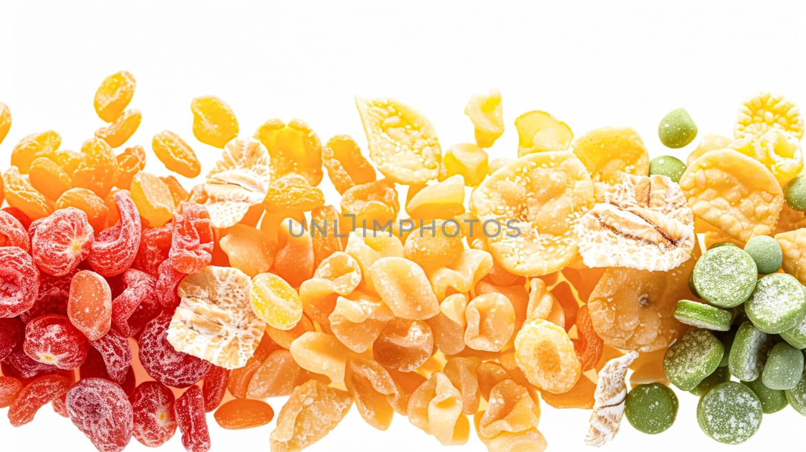 Assortment of cereal, grains, muesli or oats for healthy breakfast, organic farm market product isolated on white background by Anneleven