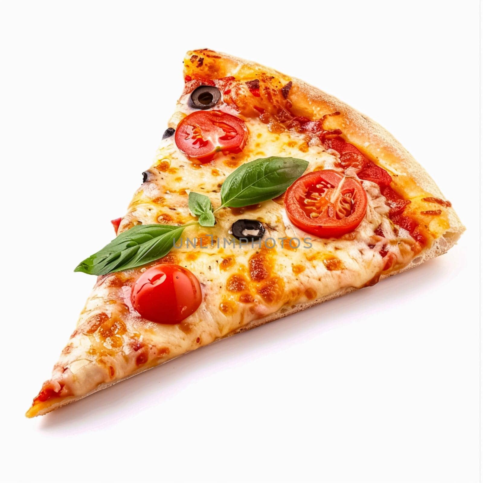 Pizza slice isolated on white background, online delivery from pizzeria, take away and fast food by Anneleven