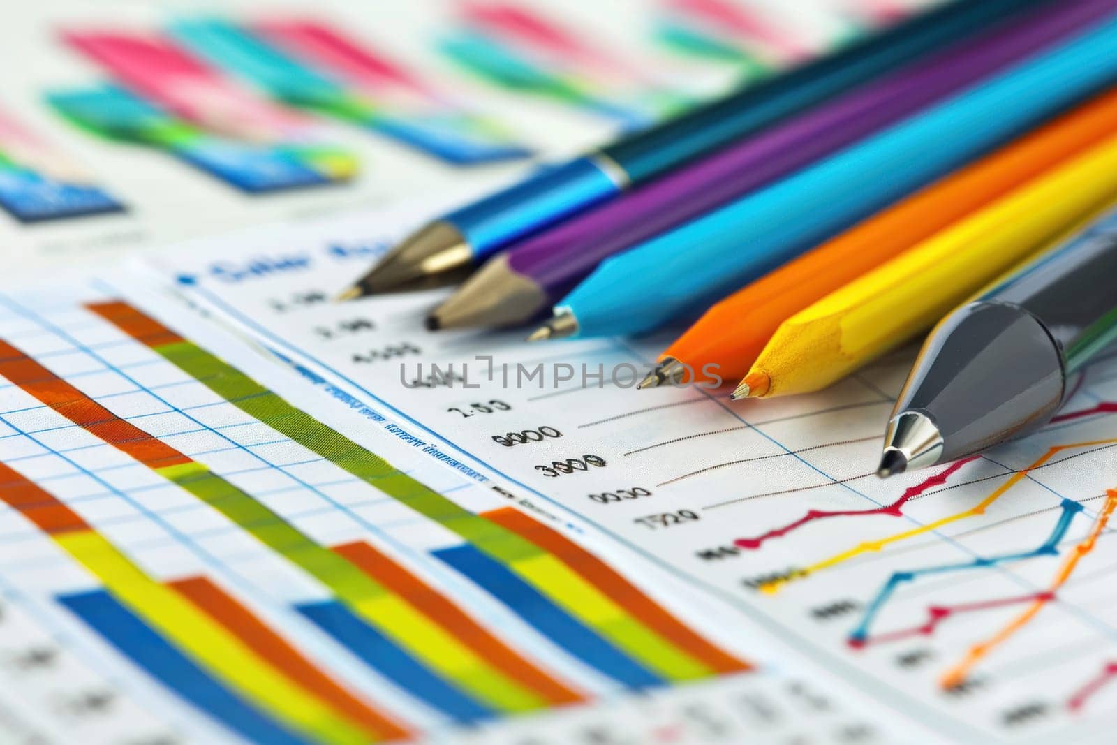 A pen and some coins are on top of a piece of paper with numbers and graphs.