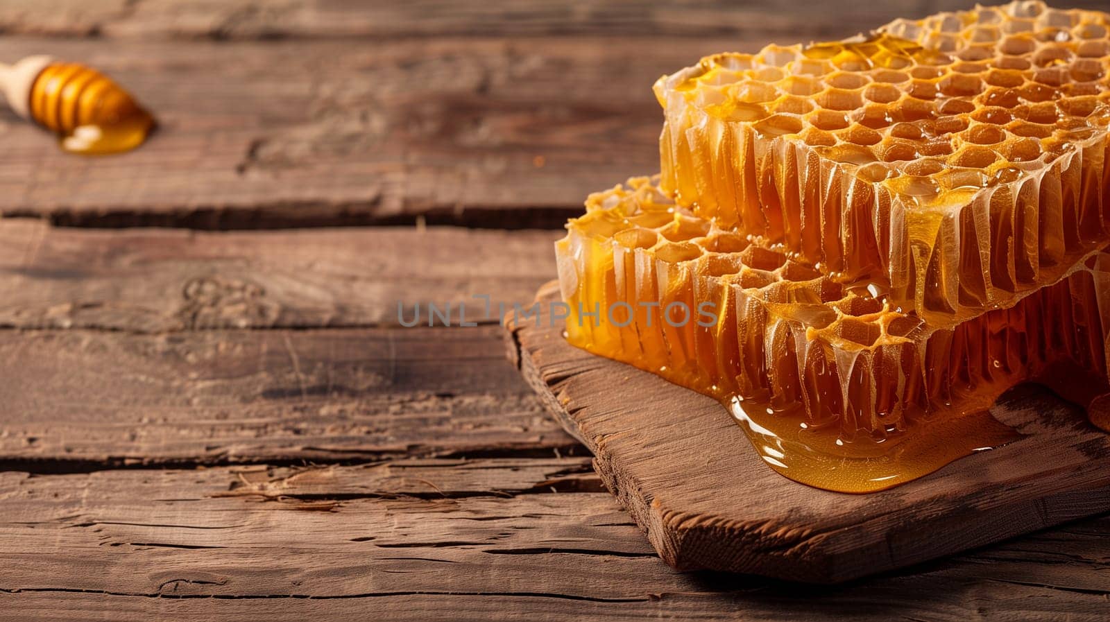 Honeycomb with bee honey. Conceptual photo of a honeycomb generated using AI technology. High quality photo