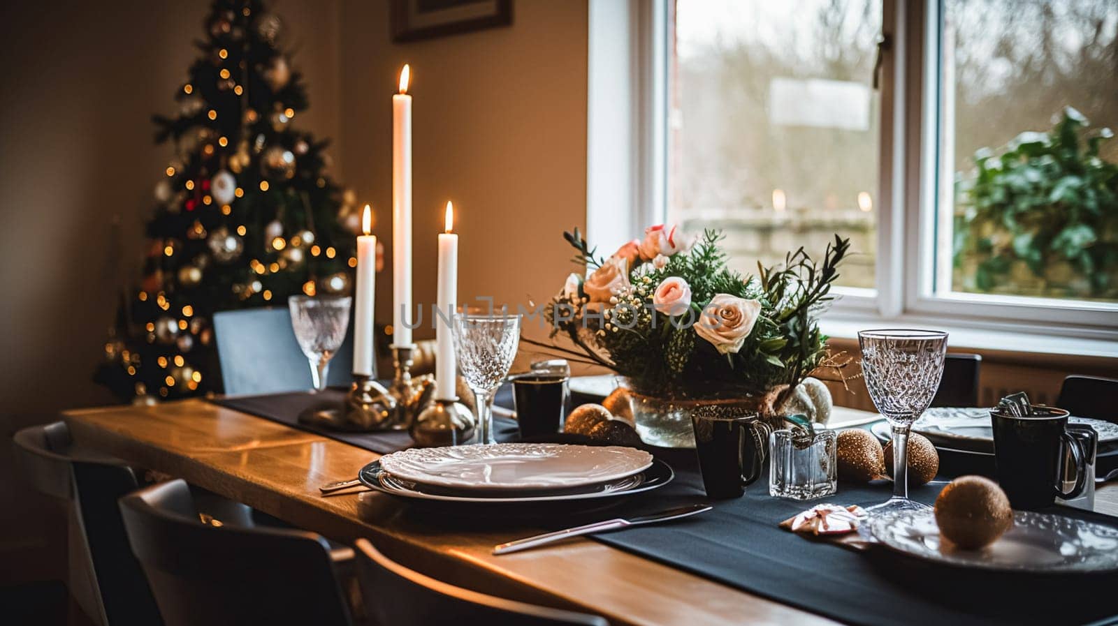 Holiday dinner at home, table decoration