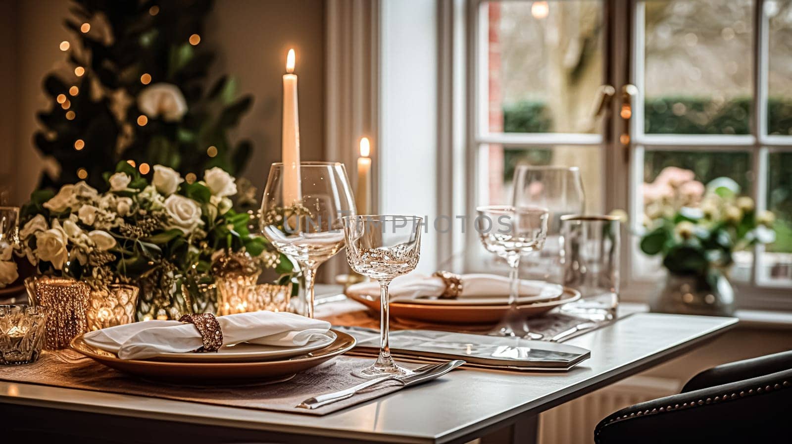 Festive date night tablescape idea, dinner table setting for two and Christmas, New Year, Valentines day decor, English countryside home styling