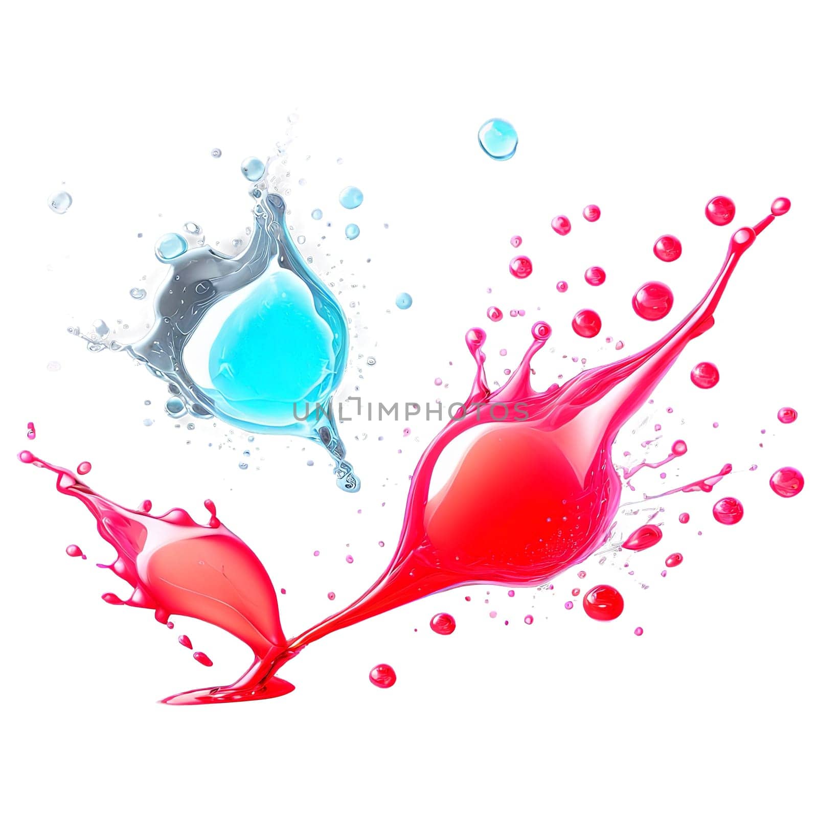 Abstract drop water paint strokes and ink drops in aqua watercolor on transparent background. by panophotograph