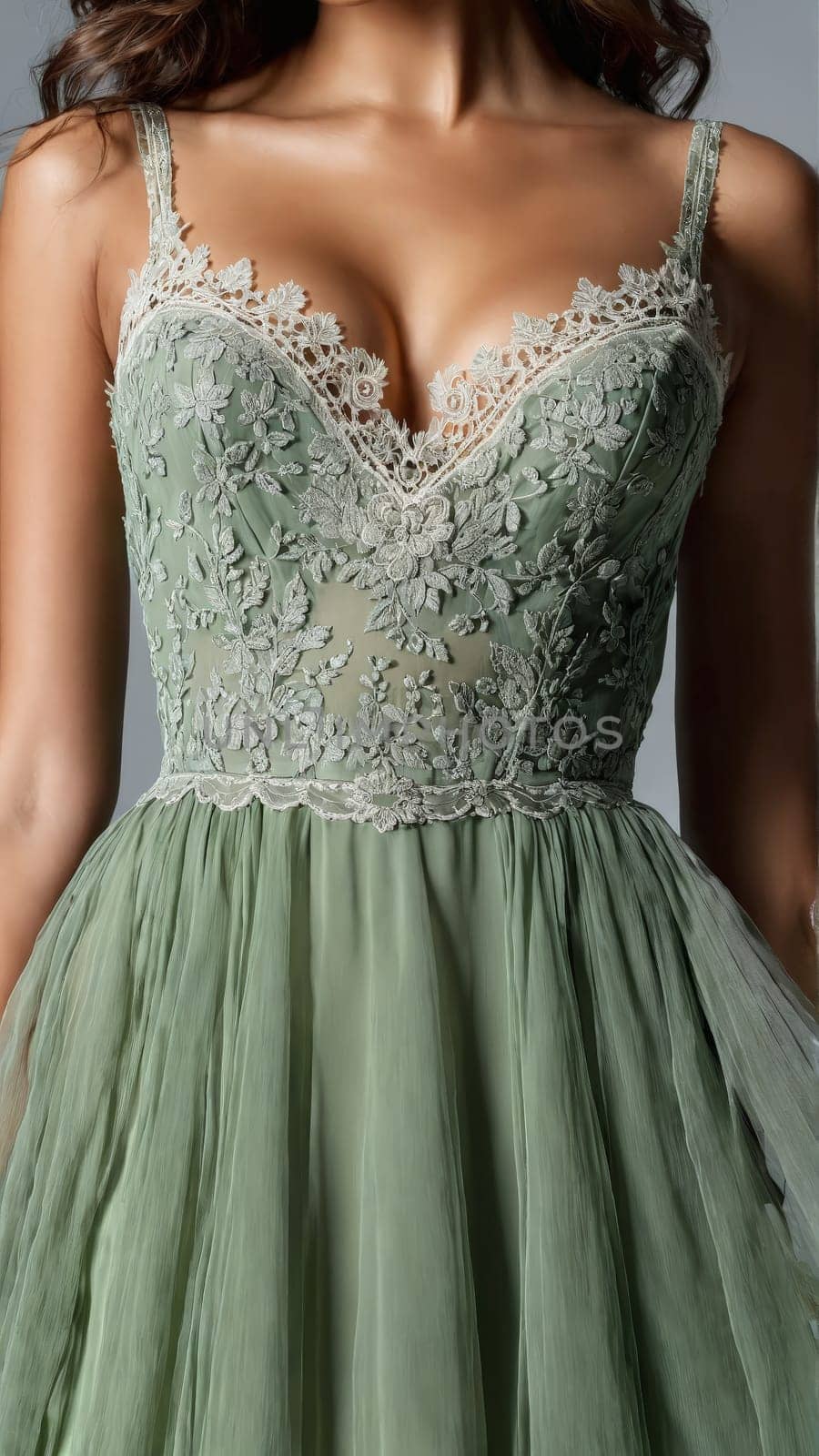 Chiffon Sage Chemise A romantic sage green chiffon chemise with a lace bodice and a flowing skirt by panophotograph