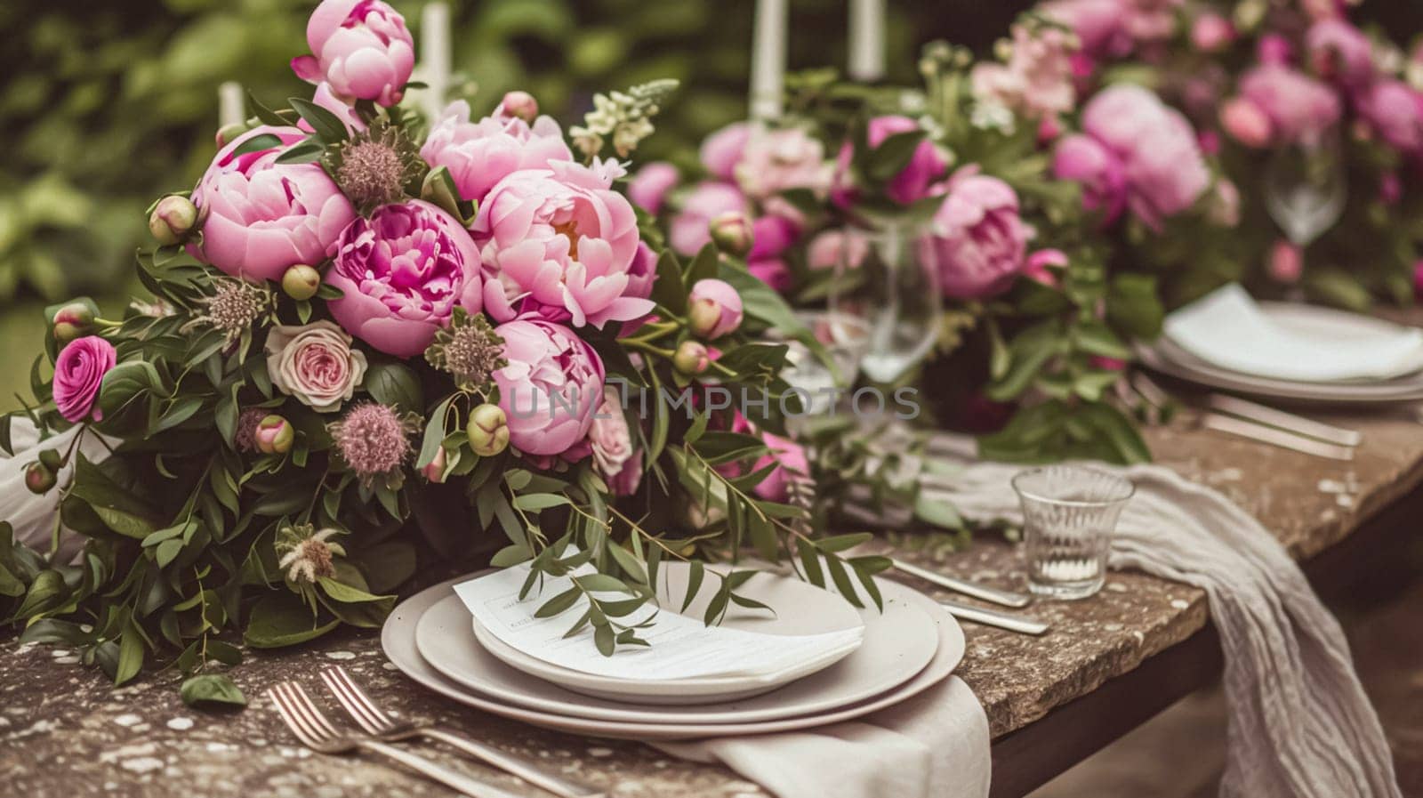 Wedding decoration with peonies, floral decor and event celebration, peony flowers and wedding ceremony in the garden, English country style by Anneleven